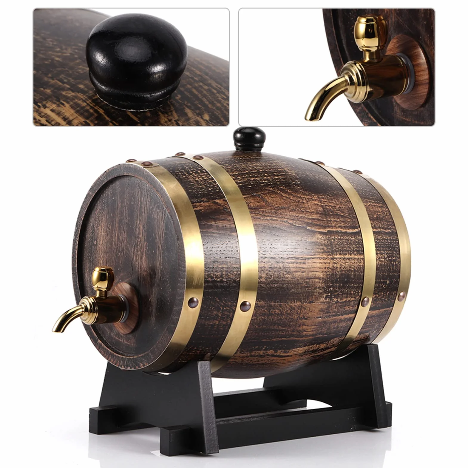 Envejecimiento de roble, 3 litros estilo retro madera de roble vino tinto brandy whisky barril barril barril contenedor con grifo