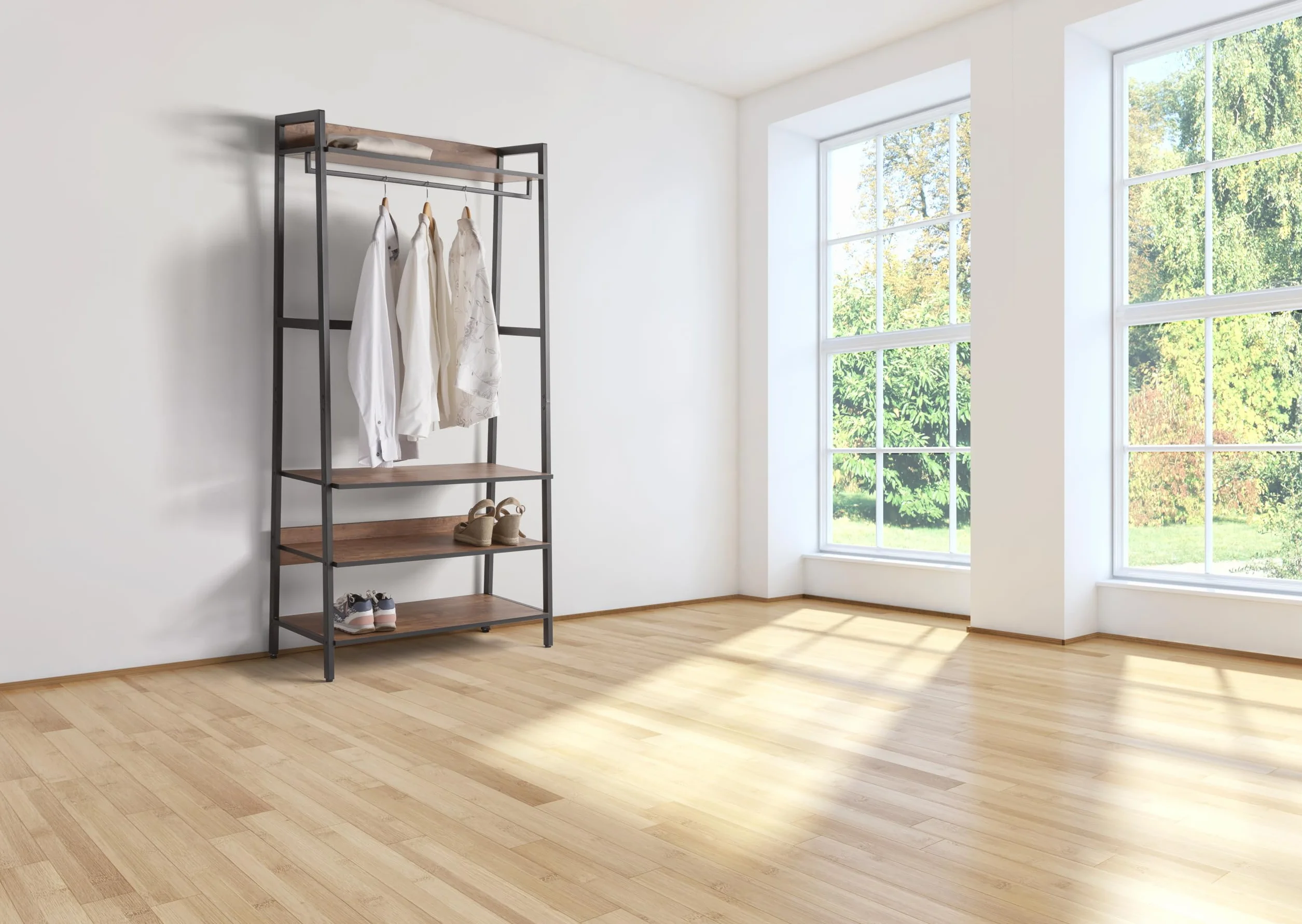 Closet Norte Vestidor con Estante de 84 cm de Ancho para Camisas con baldas Inferiores para Zapatos o Ropa, Laterales de Metal y baldas de MDF