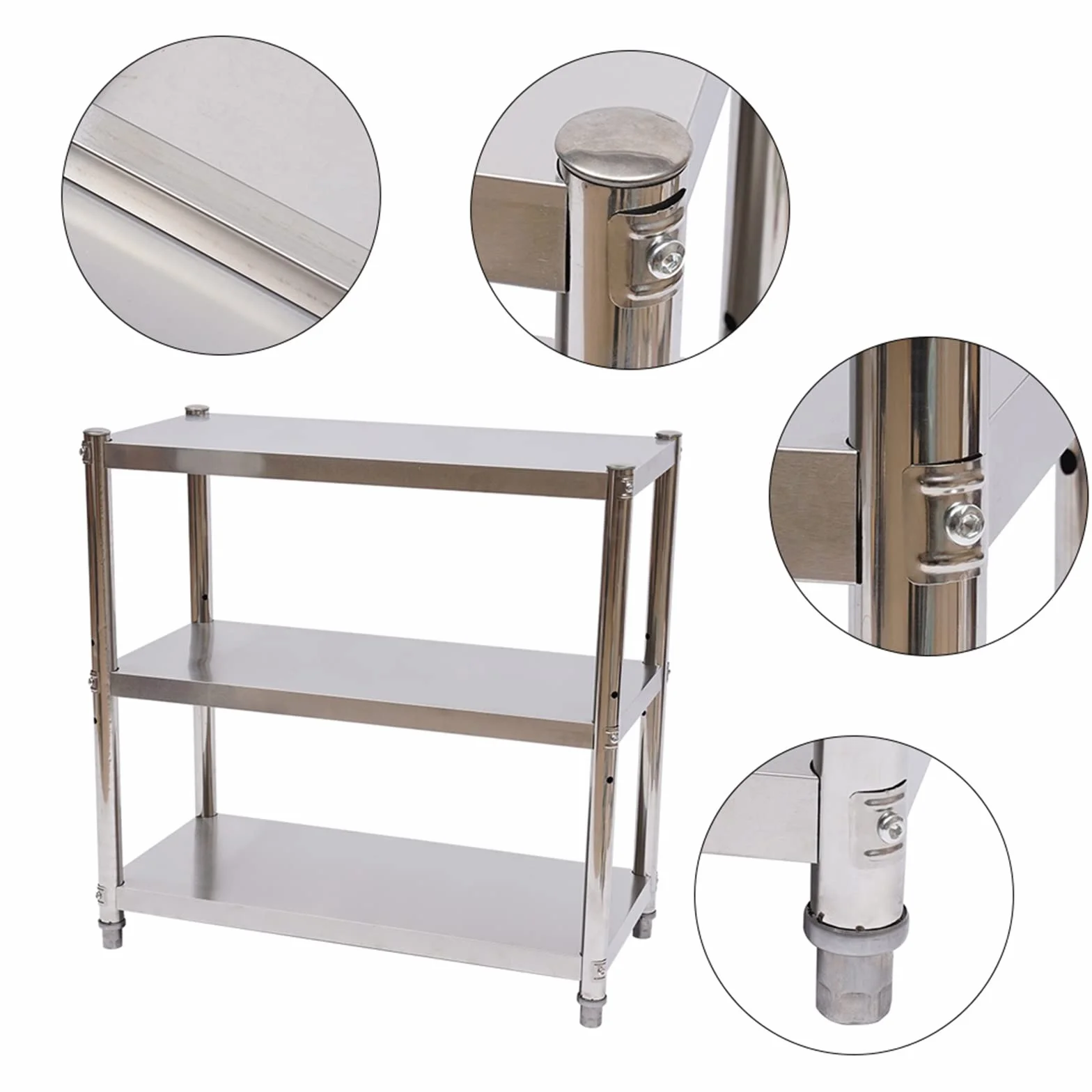Mesa de Trabajo de Acero Inoxidable con Estante de 3 Niveles para Cocina, Bar, Restaurante y Despensa - Mesa de Preparación de Alimentos (80 x 80 x 40 Cm)