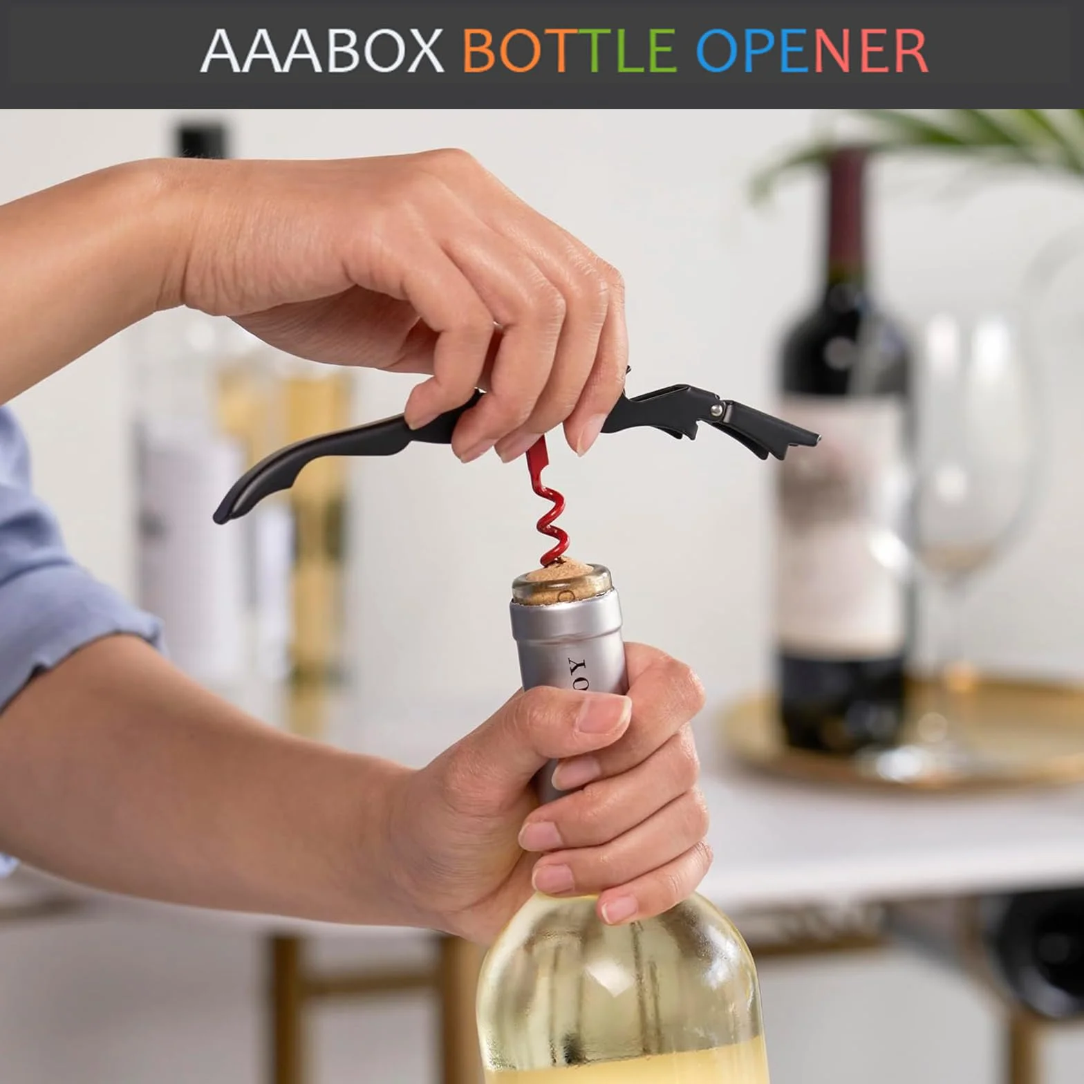 Sacacorchos Profesional Sommelier de Doble Palanca 3 en 1 Abridor de Vino con Espiral de Acero Inoxidable Pack de 5