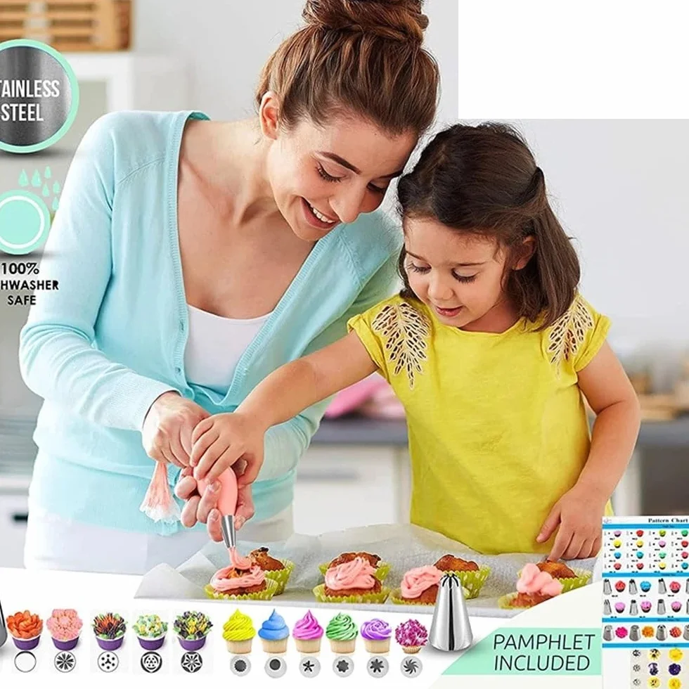 Reposteria Utensilios,Equipos para Hacer Pasteles Juego de 150/200 piezas de platos giratorios antideslizantes for decoración de tartas, bolsa de silicona reutilizable, boquilla de acero inoxidable fo
