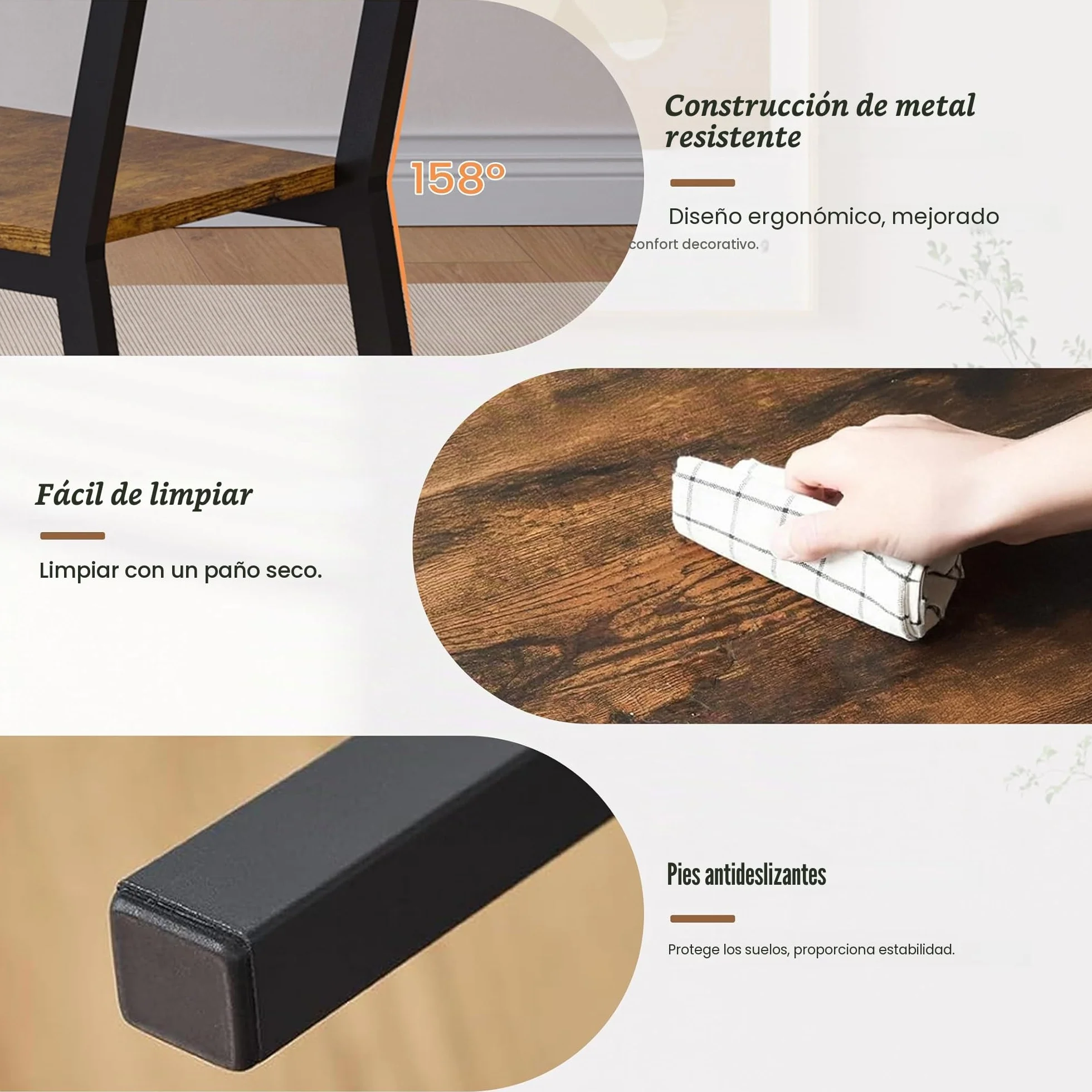 YOUDENOVA Sillas de Comedor Juego de 6, Estructura de Metal Resistente, Sillas de Cocina con Respaldo, para Comedor, Cocina y Salón, hasta 150 kg, Marrón Vintage