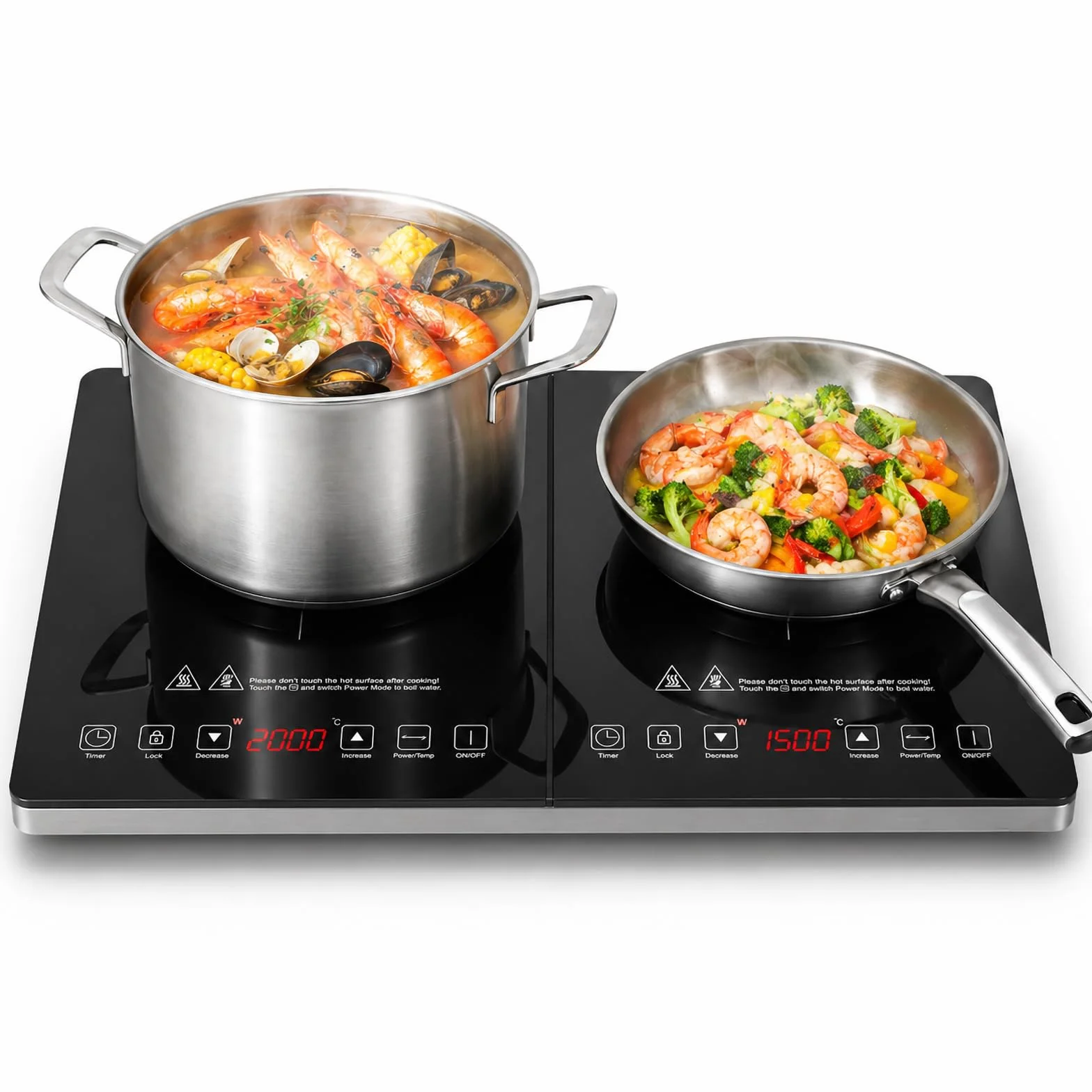 AMZCHEF Placa Inducción 2 Fuegos, Placa de Inducción Doble con Control Independiente, Bisel de Plata de Moda, 20 Niveles de Temperatura, Múltiples Niveles de Potencia, Temporizador de 3 Horas, 3500W
