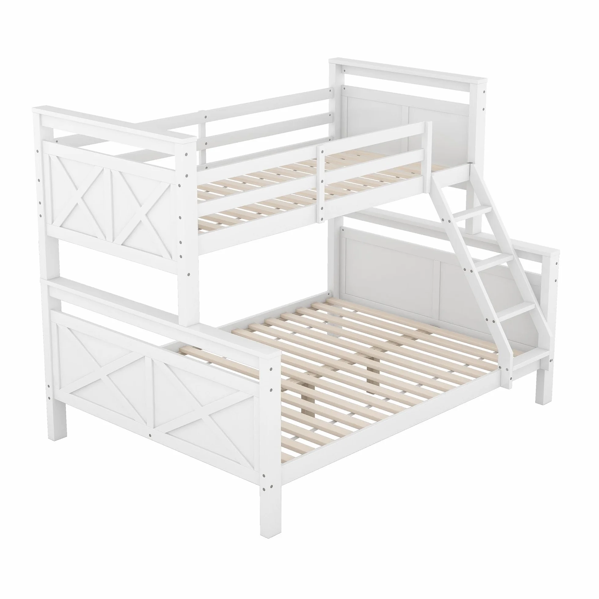 Cama de madera, litera con escalera y barandilla de seguridad, convertible en 2 camas individuales, cama doble, individual para niños, jóvenes y adultos (blanco)