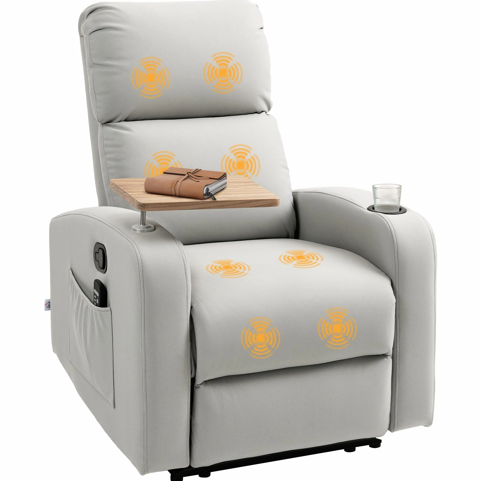 HOMCOM Sillón de Masaje con 8 Puntos de Masaje Sillón Relax Eléctrico Sofá Relax con 4 Modos Reclinación 145° Mando a Distancia Mesita 2 Bolsillos Laterales y Posavasos 77x93x105 cm Gris Claro