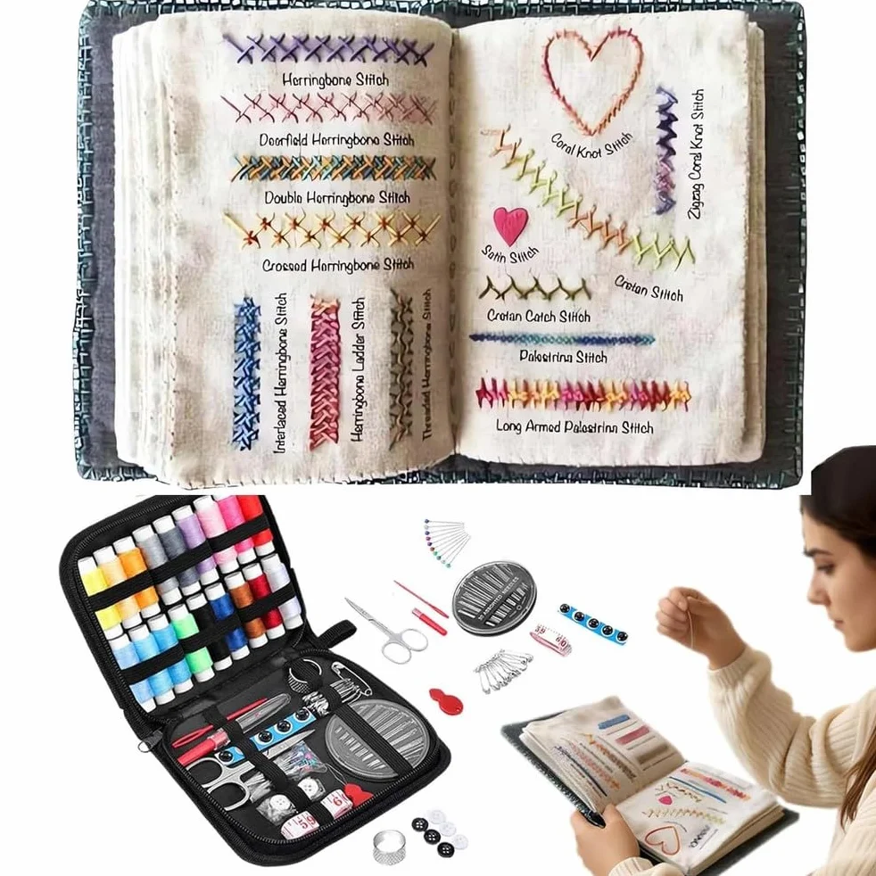 Kit De Bordado para Principiantes Adultos, Libro De Bordado para Principiantes, Cose Donde Quieras con Tutorial Instructivo Y 106 Patrones, Kit Practica Costura