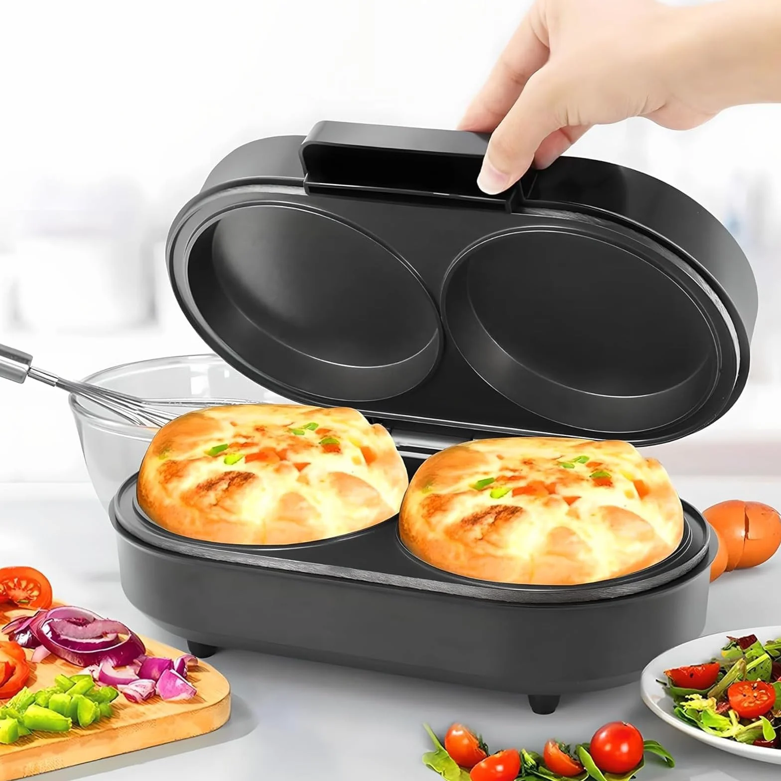Máquina Para Tortillas De Desayuno, Máquina Antiadherente Para Doble Huevo Y Hamburguesas & Crepera Eléctrica, Gofrera Multifuncional Con Placas De Cocción Profundas Para Huevos Fritos, Hamburguesas