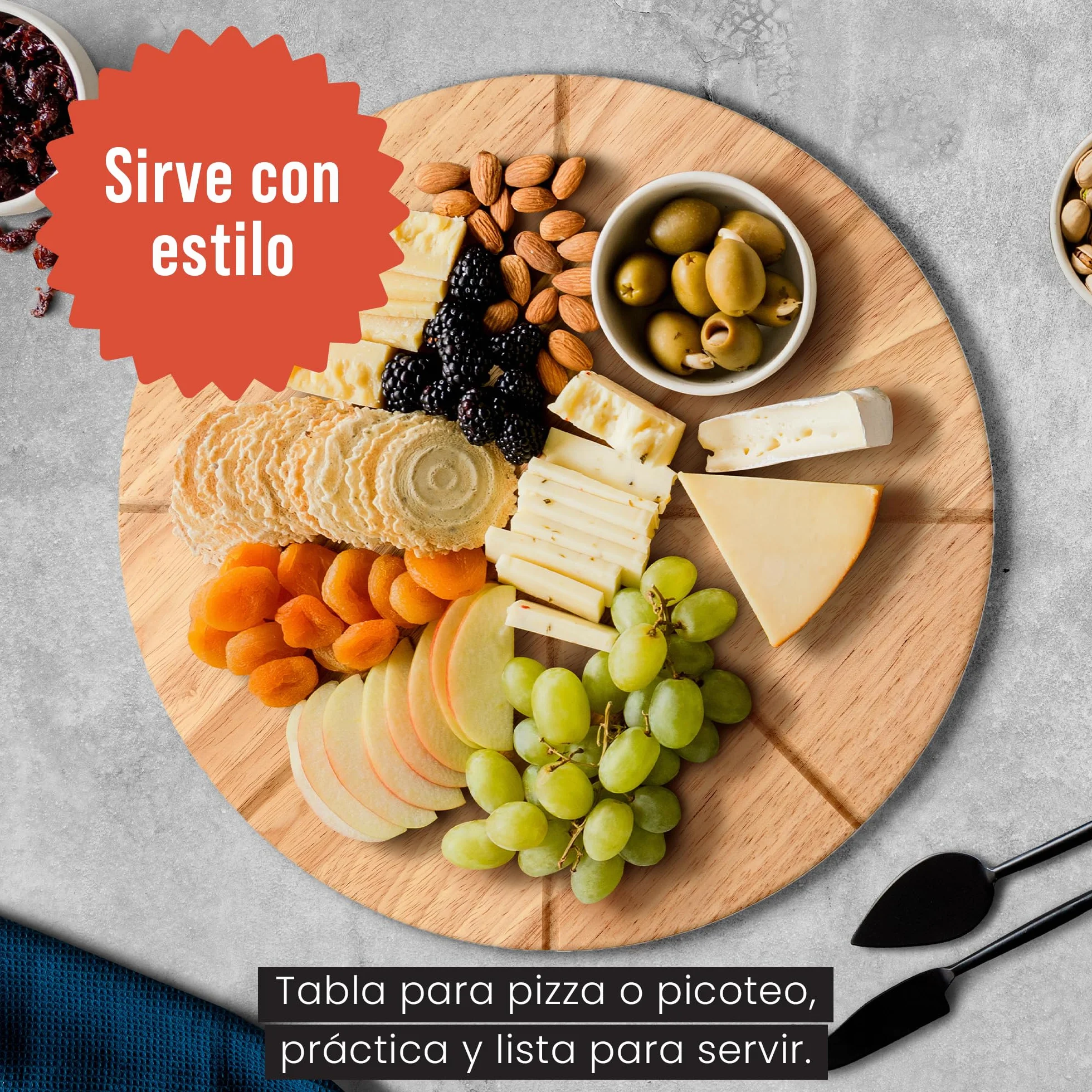 Chef Pomodoro Cortador de Pizza 14" Cuchilla Oscilante Acero Inoxidable Tabla Madera