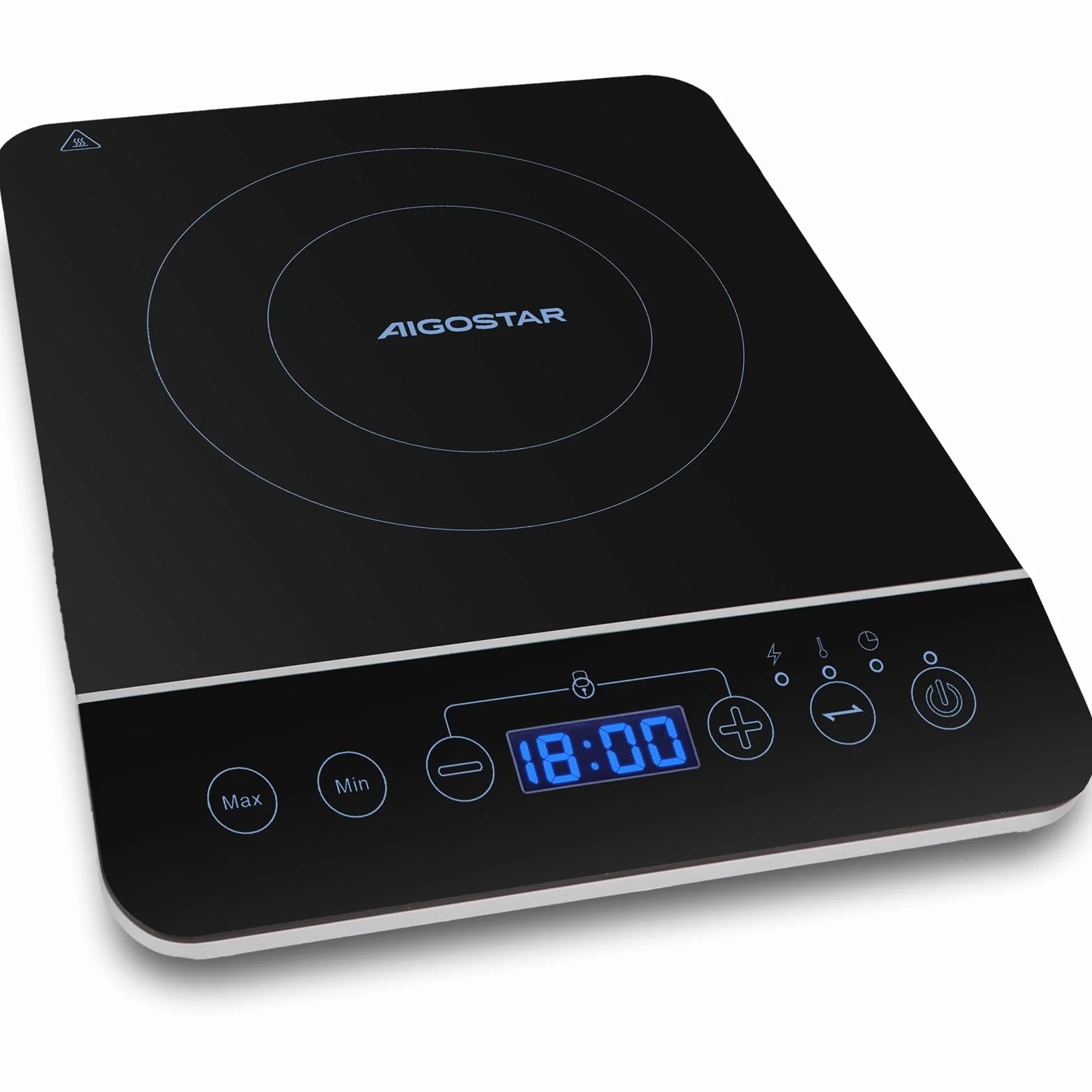 Aigostar BlueFire 30PKZ- Placa de inducción portátil, 2000 W, control táctil, 10 niveles de potencia, temporizador, pantalla digital LED. Para recipientes entre 13 y 24 cm diámetro.
