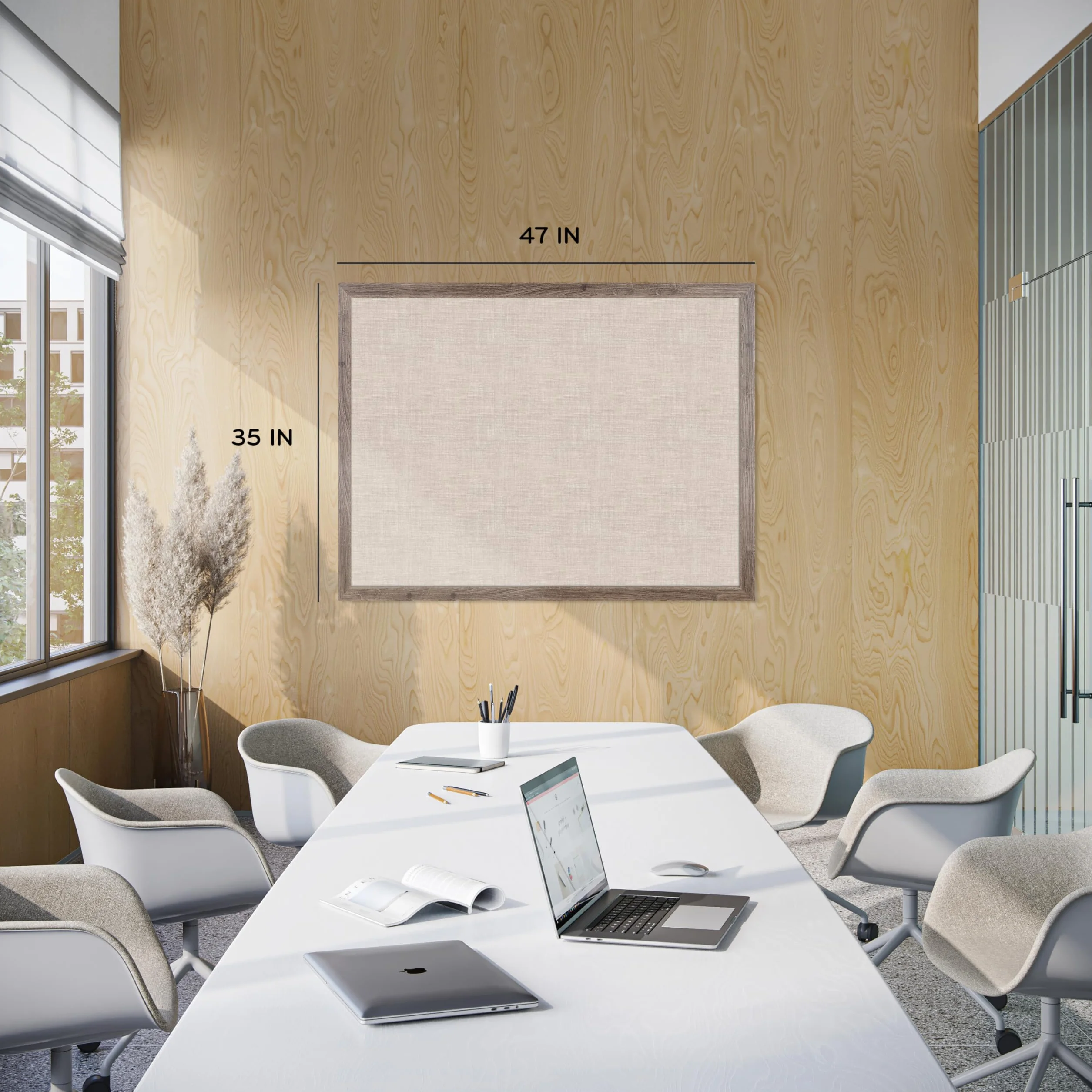 U Brands tablón de anuncios de lino, 119 x 89 cm, marco rústico con efecto madera, superficie de calidad industrial