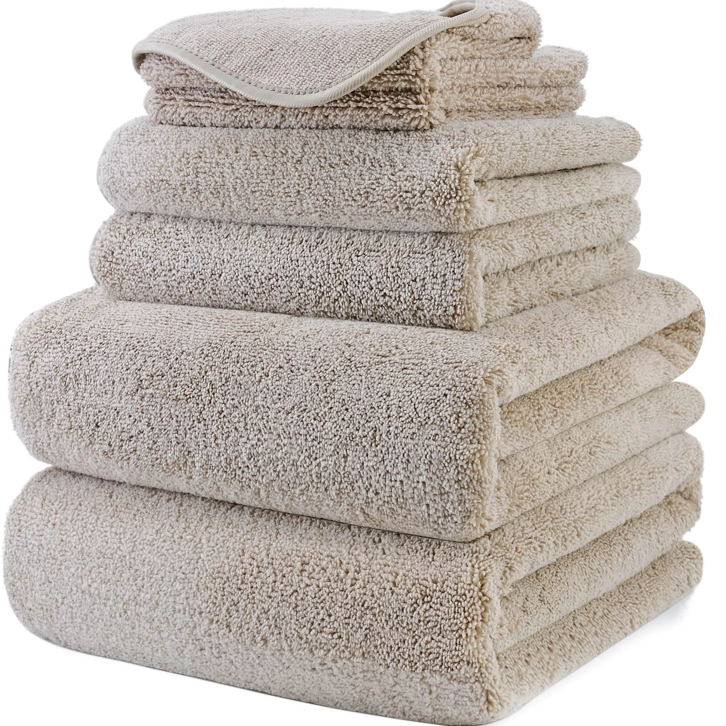 Juego de Toallas de baño de Microfibra Antipelusa Secado rápido Pack de 6 Beige