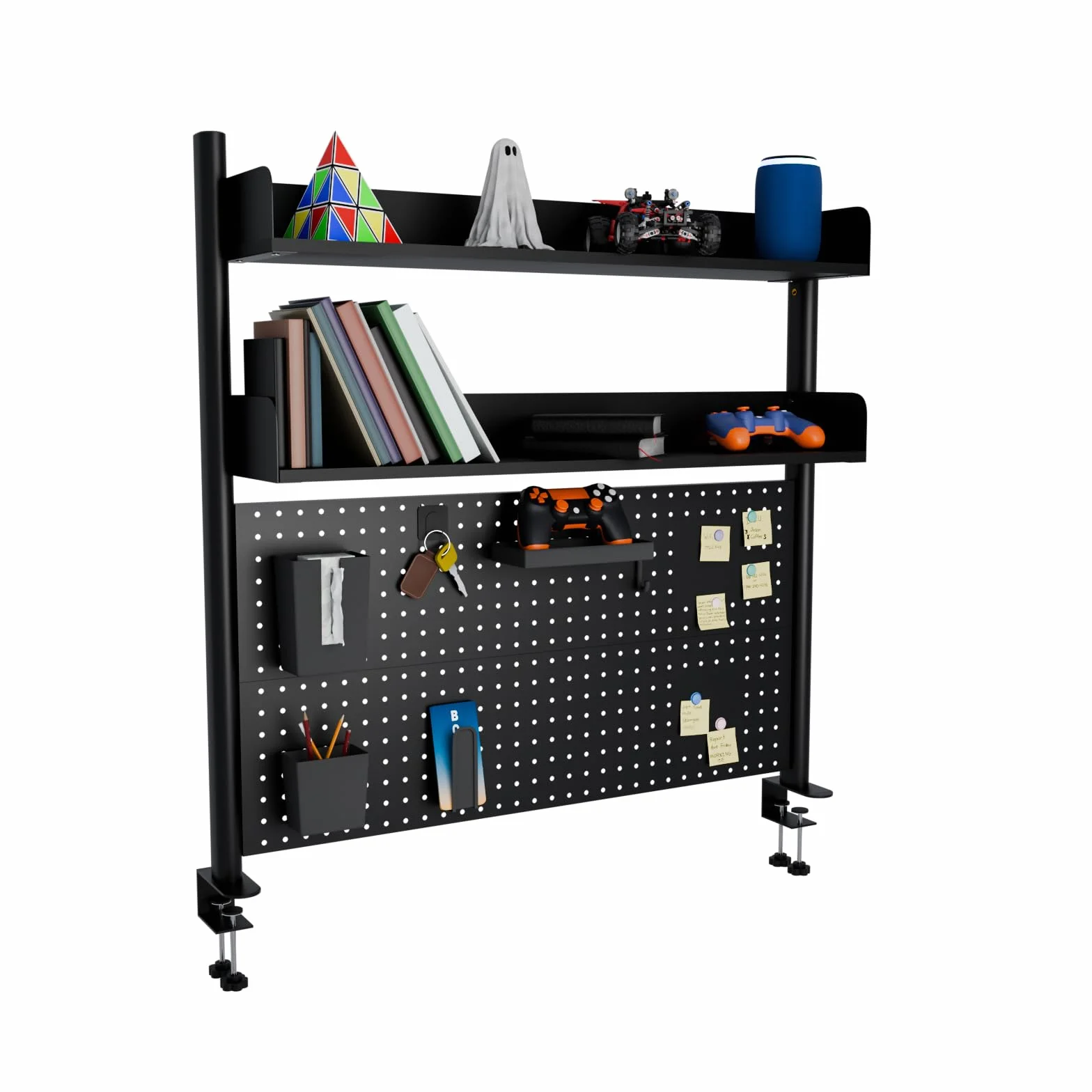 Estante de Escritorio de 2 Niveles con Abrazadera, Negro 100CM, Organizador de Escritorio con Tablero de Clavos, Estantería de Almacenamiento para Encimera para Hogar, Oficina o Dormitorio