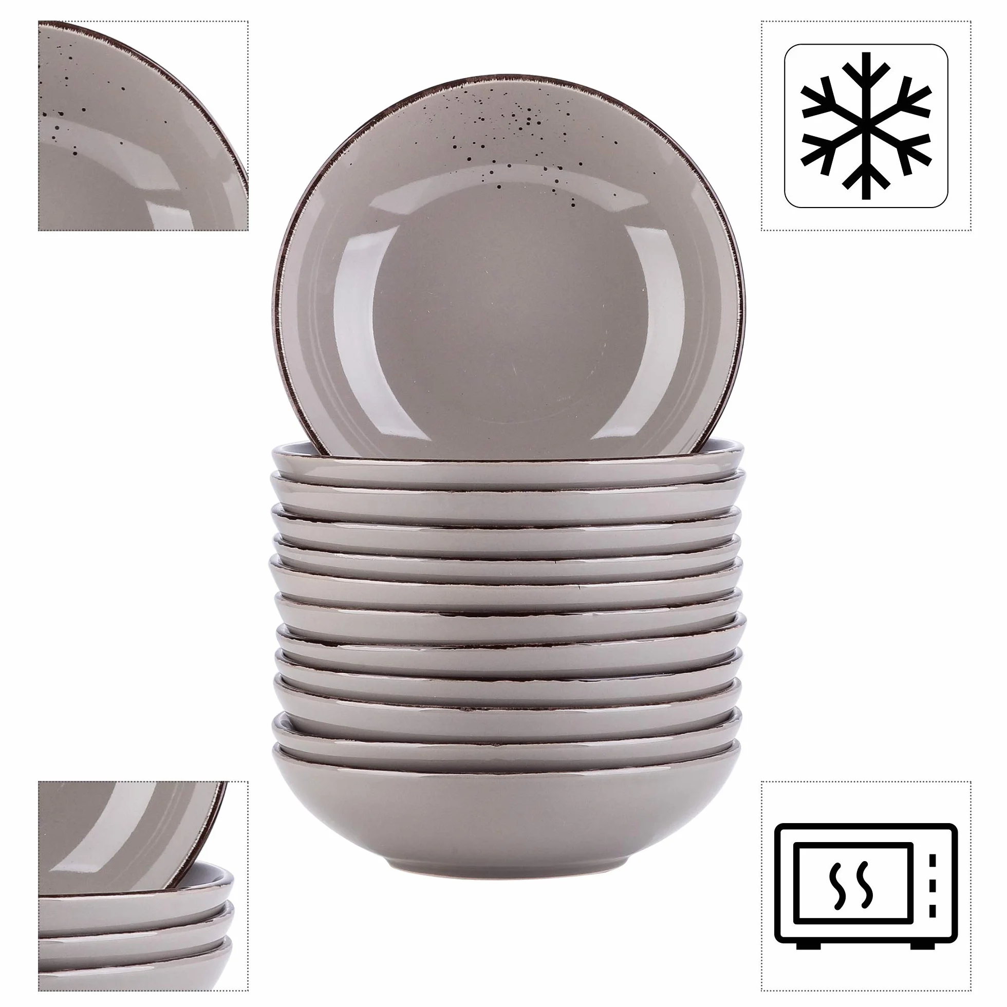 vancasso serie NAVIA Set 12 Platos Hondos, 20,3 x 5,3 cm Juego de Platos Sopa para 12 Personas, Set Platos de Ensalada de Gres Vintage, Apto para Lavavajillas, Microondas y Horno, 900 ml, Gres
