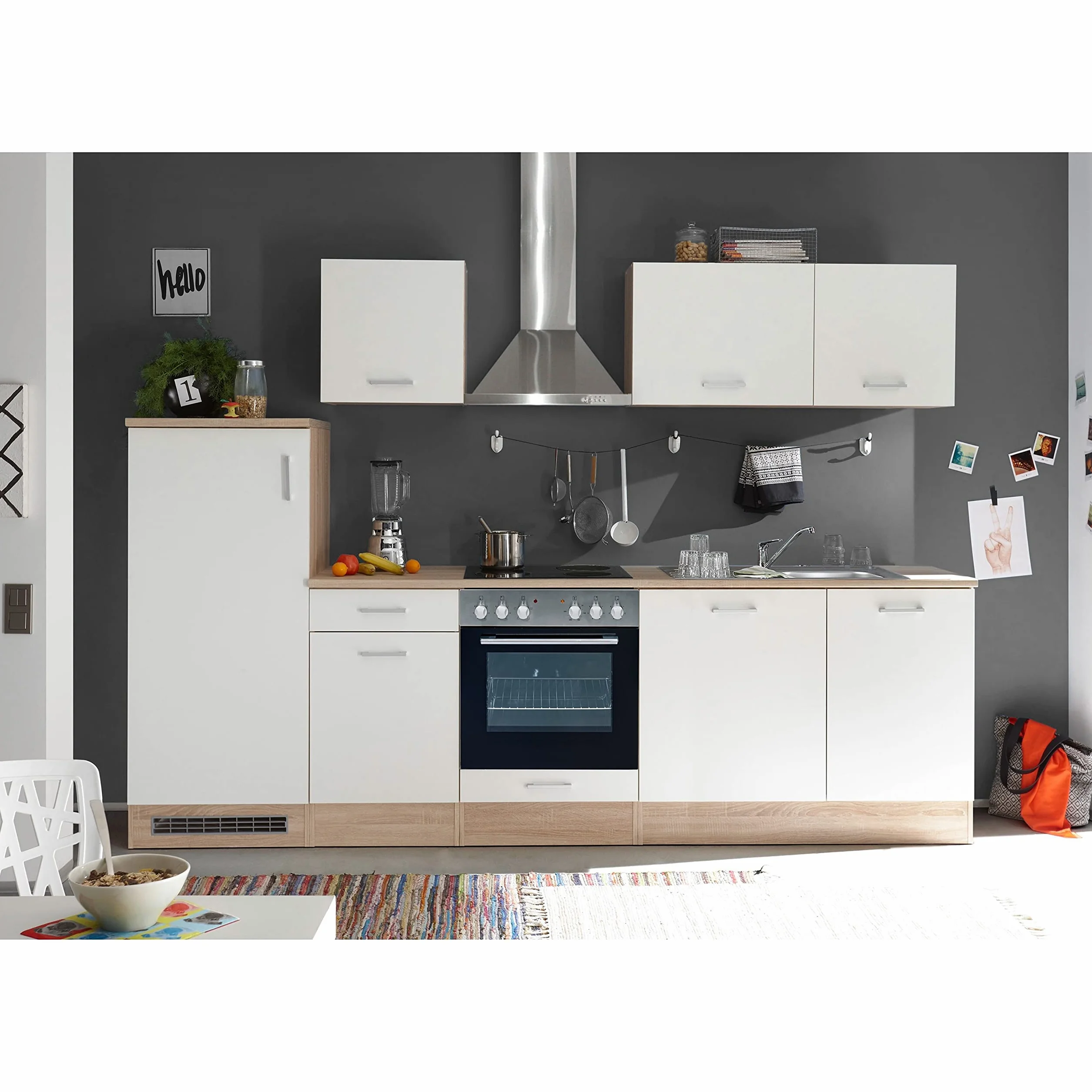 Stella Trading contemporáneo mueble bajo fregadero de cocina con acabado en roble Sonoma y blanco mate, Amplio mueble con mucho espacio de almacenamiento, 100 x 90 x 60 cm (ancho/alto/profundo)