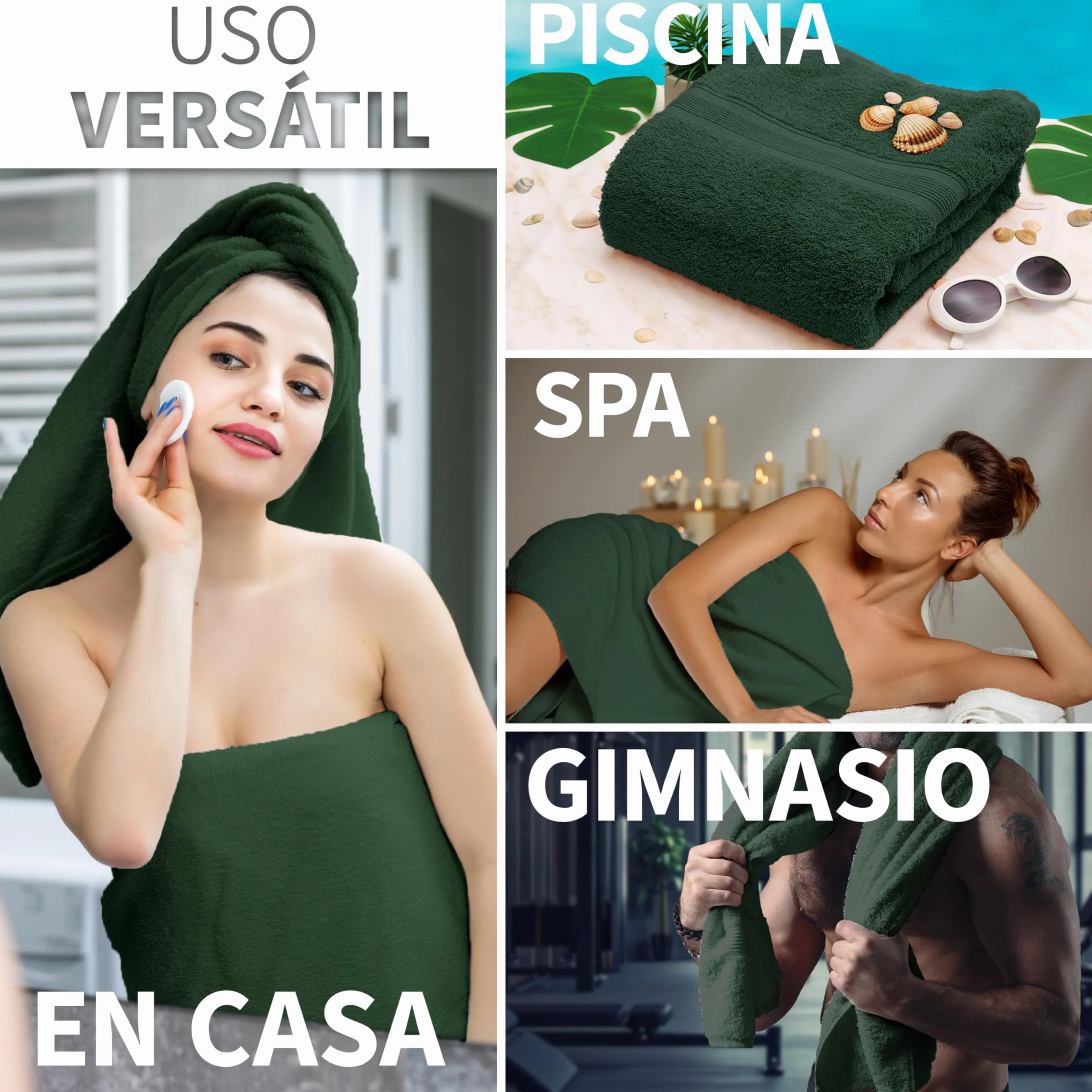NatureMark Toallas de baño 70 x 140 cm Paquete doble Verde Oscuro