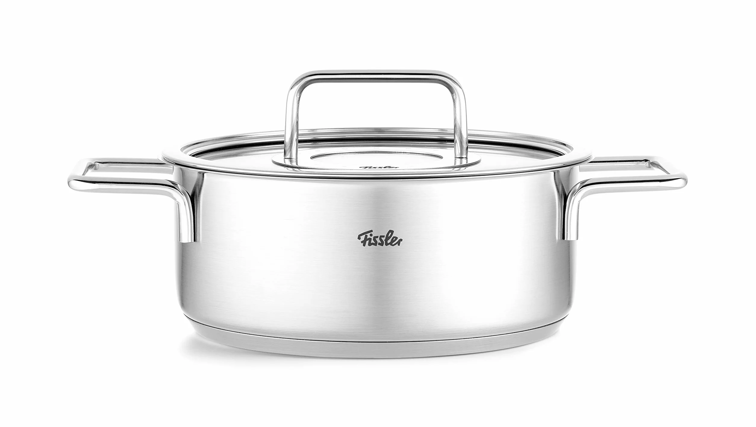 Fissler Pure Collection Rustidera de 3,9 L y 24 cm de Diámetro, Acero Inoxidable, con Tapadera de Vidrio, Escala de Medición Interior, Inducción