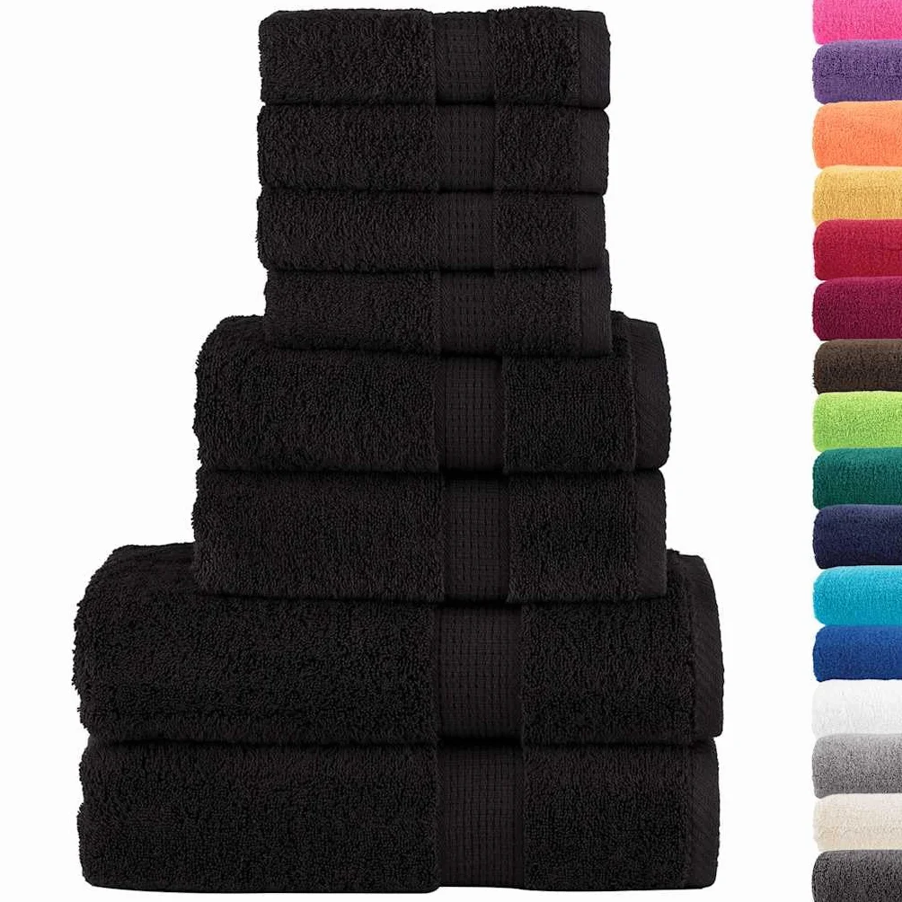 Juego de 8 toallas SOLUND de color negro, 600 g/m², 100% algodón hilado en anillo, toallas de rizo absorbentes con práctico sistema de fijación para colgar para hotel y hogar,
