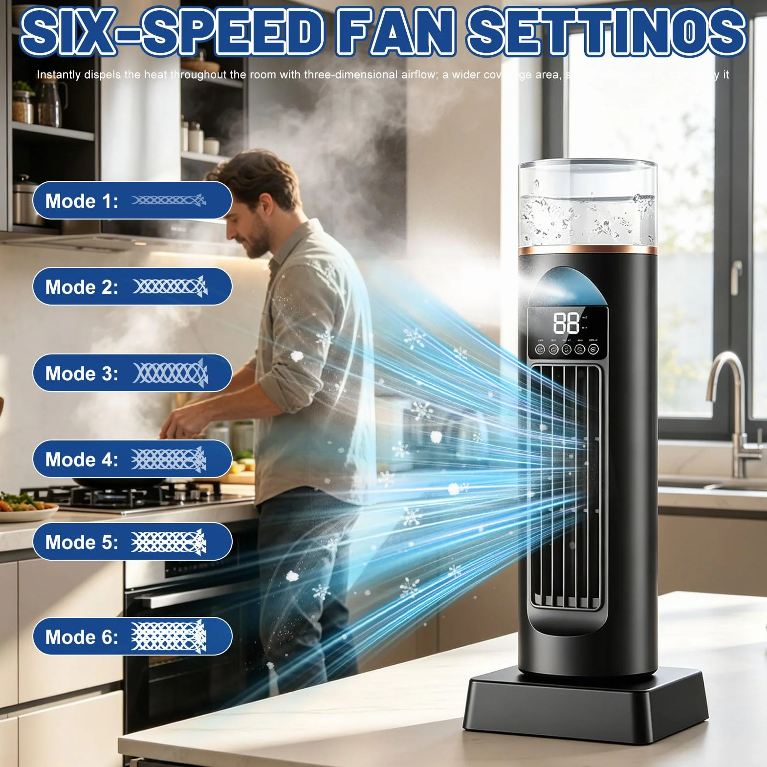 Torre de aire acondicionado AC, ventilador de aire frío, aire acondicionado portátil con temporizador de 8H, ventilador de aire frío con 9 niveles, silencioso, oscilante y sin aspas, con mando a