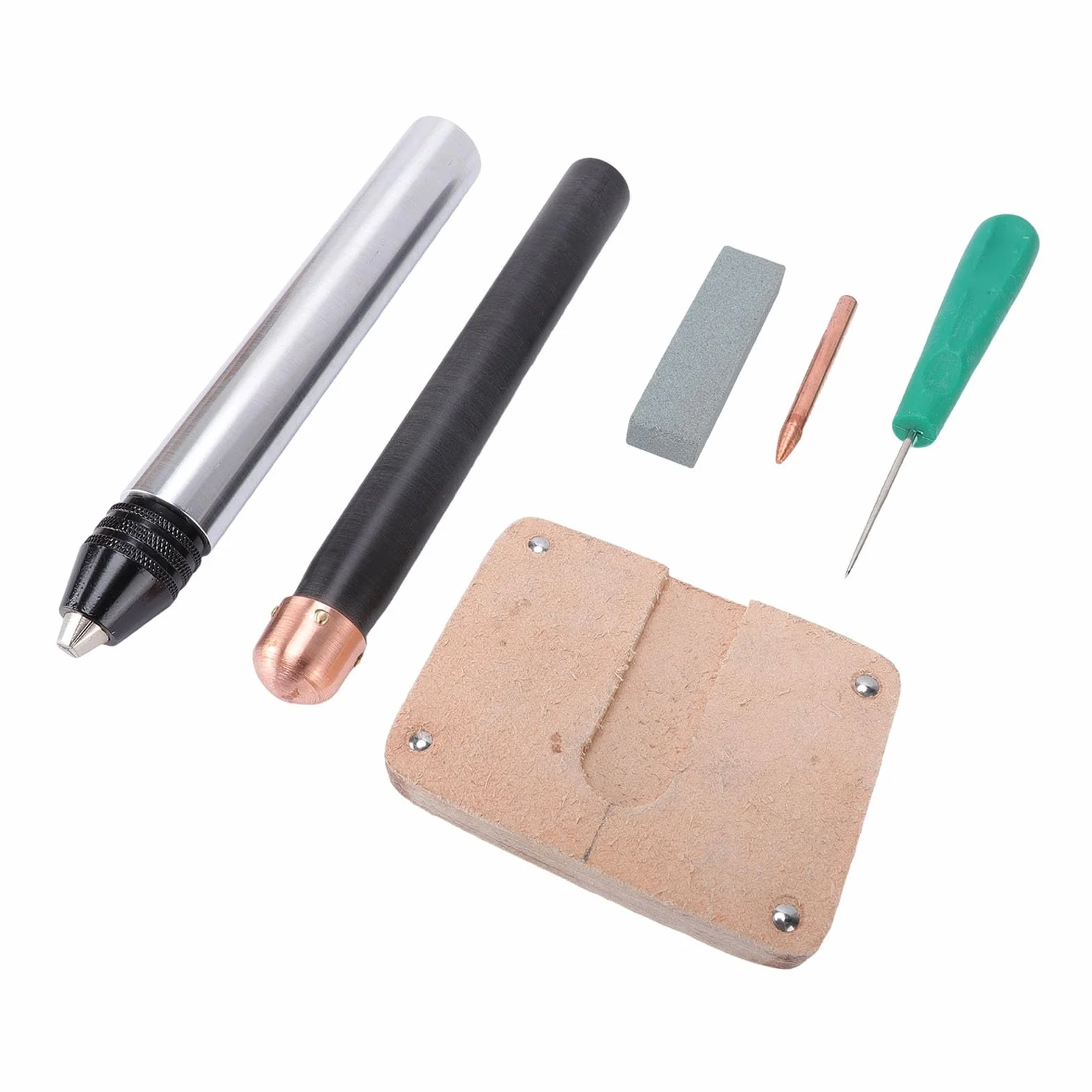 Cocoarm Juego de Herramientas para Tallar Pedernal, Kit de Herramientas de de Cobre y Acero Inoxidable de 6 Piezas con Ergonómico, Cuero de PU, para Dar Forma a Piedras, Manualidades de Obsidiana y