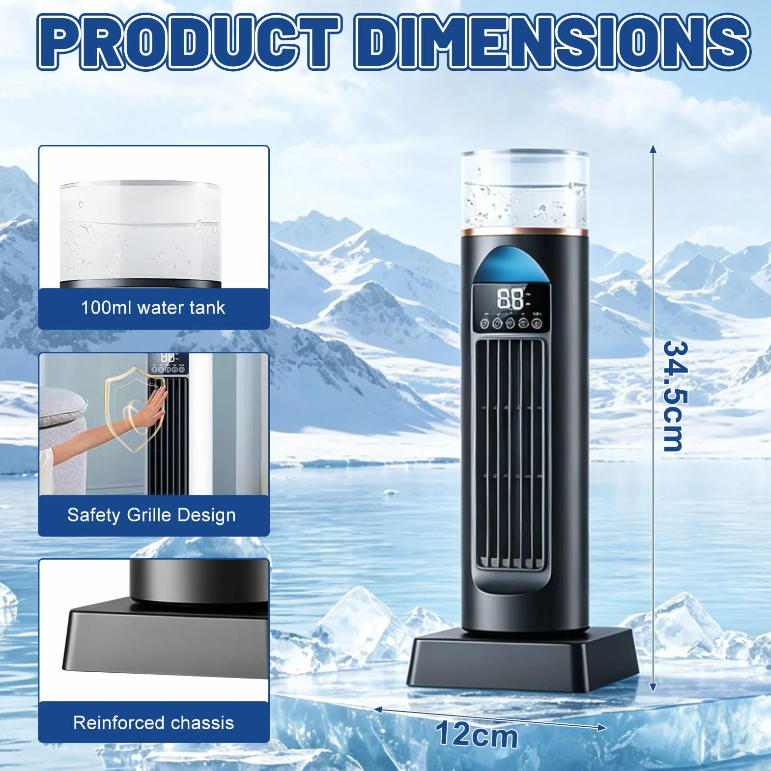 Torre de aire acondicionado AC, ventilador de aire frío, aire acondicionado portátil con temporizador de 8H, ventilador de aire frío con 9 niveles, silencioso, oscilante y sin aspas, con mando a