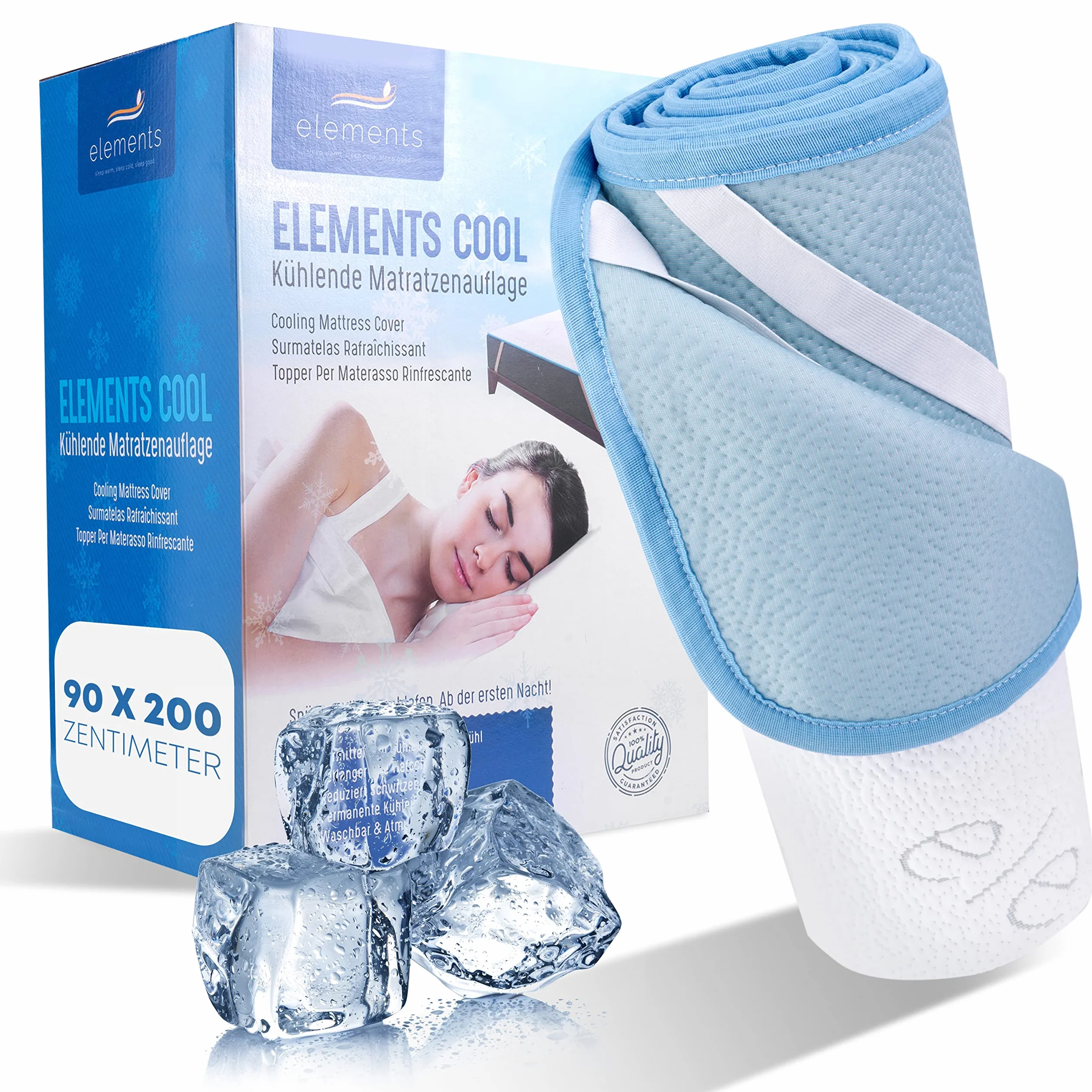 Elements Cool Colchón de refrigeración para Camas, Almohadilla de refrigeración automática para colchones, cubrecolchón refrescante, Apto para Sudor, Lavable hasta 30 Grados (100x190)