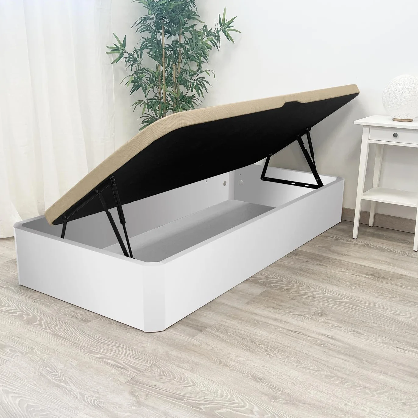 amuéblate Online - Canapé Abatible Apertura Lateral de Madera con Gran Capacidad, Espacioso, Transpirable y Resistente, Esquinas Redondeadas, 90 x 190, Blanco