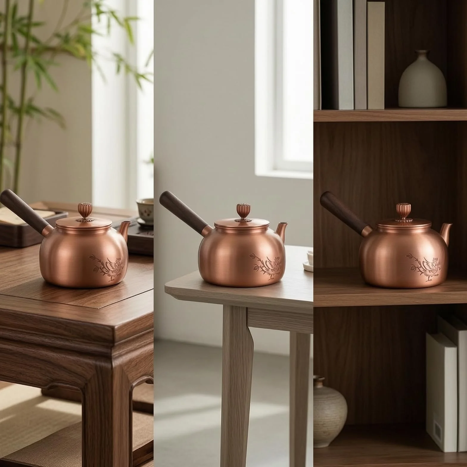 Tetera Cobre Tetera con Mango Compacto Hervidor para Aficionados Al Té, Cocina, style to 4