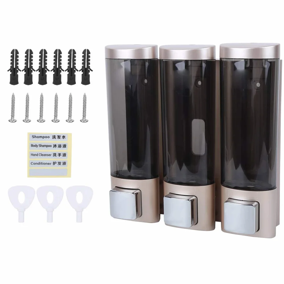 Dispensador de jabón Manual de 3X 200 ml, Caja de champú de Tres cámaras montada en la Pared, contenedor de Gel de Ducha