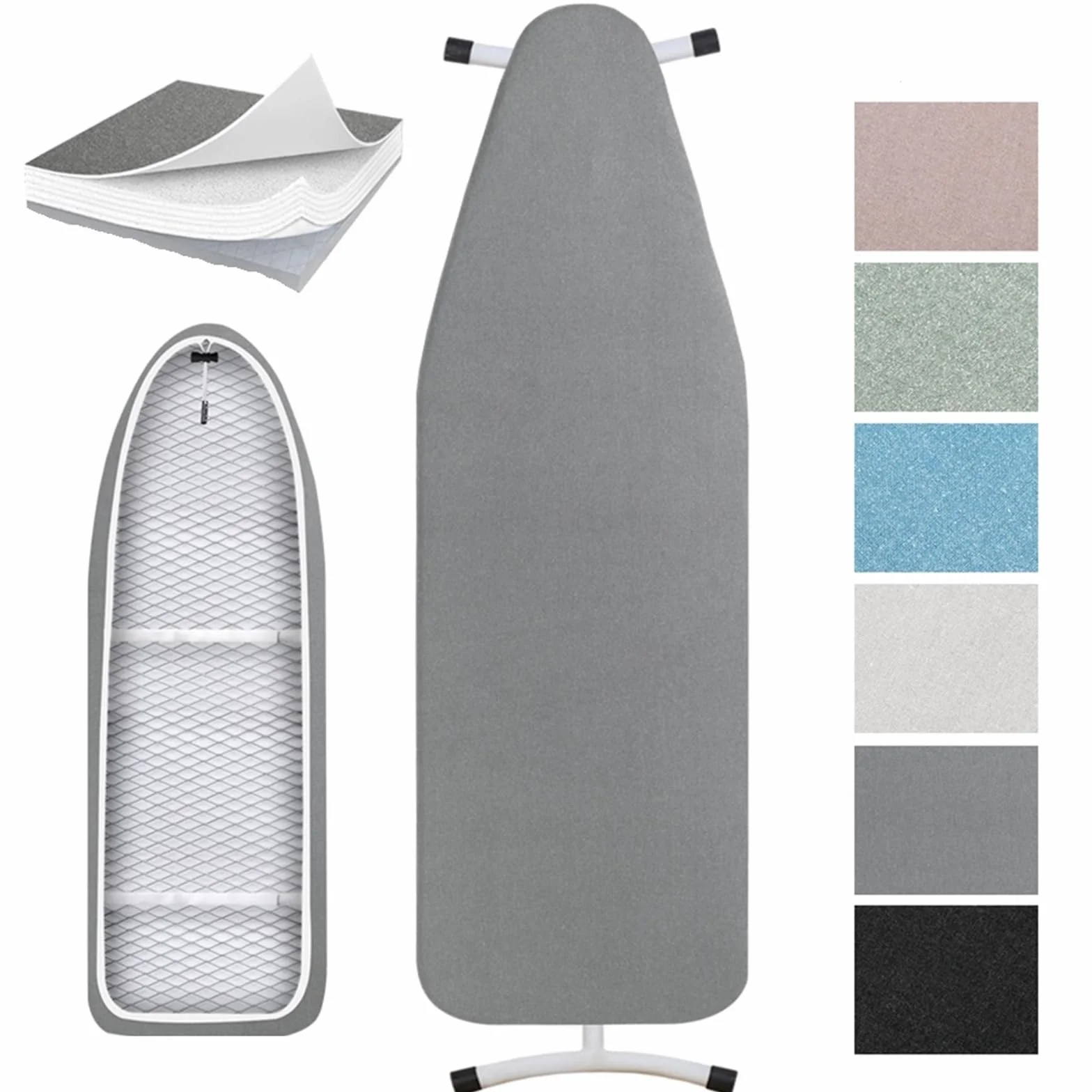 Funda para tabla de planchar resistente al calor de algodón reflectante acolchado 140 x 50 cm (negro) para tablas de planchar, fácil de limpiar, diseño antideslizante