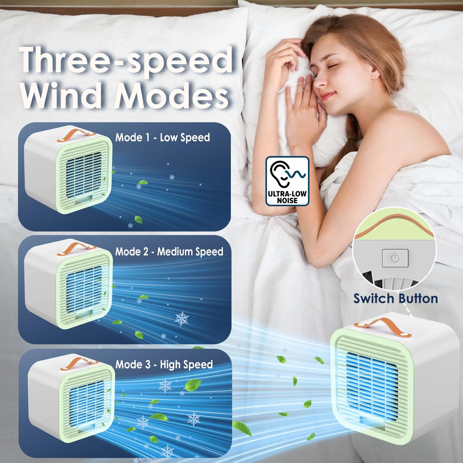 Mini Enfriador de Aire Portátil USB Ventilador 3 Velocidades Silencioso Recargable