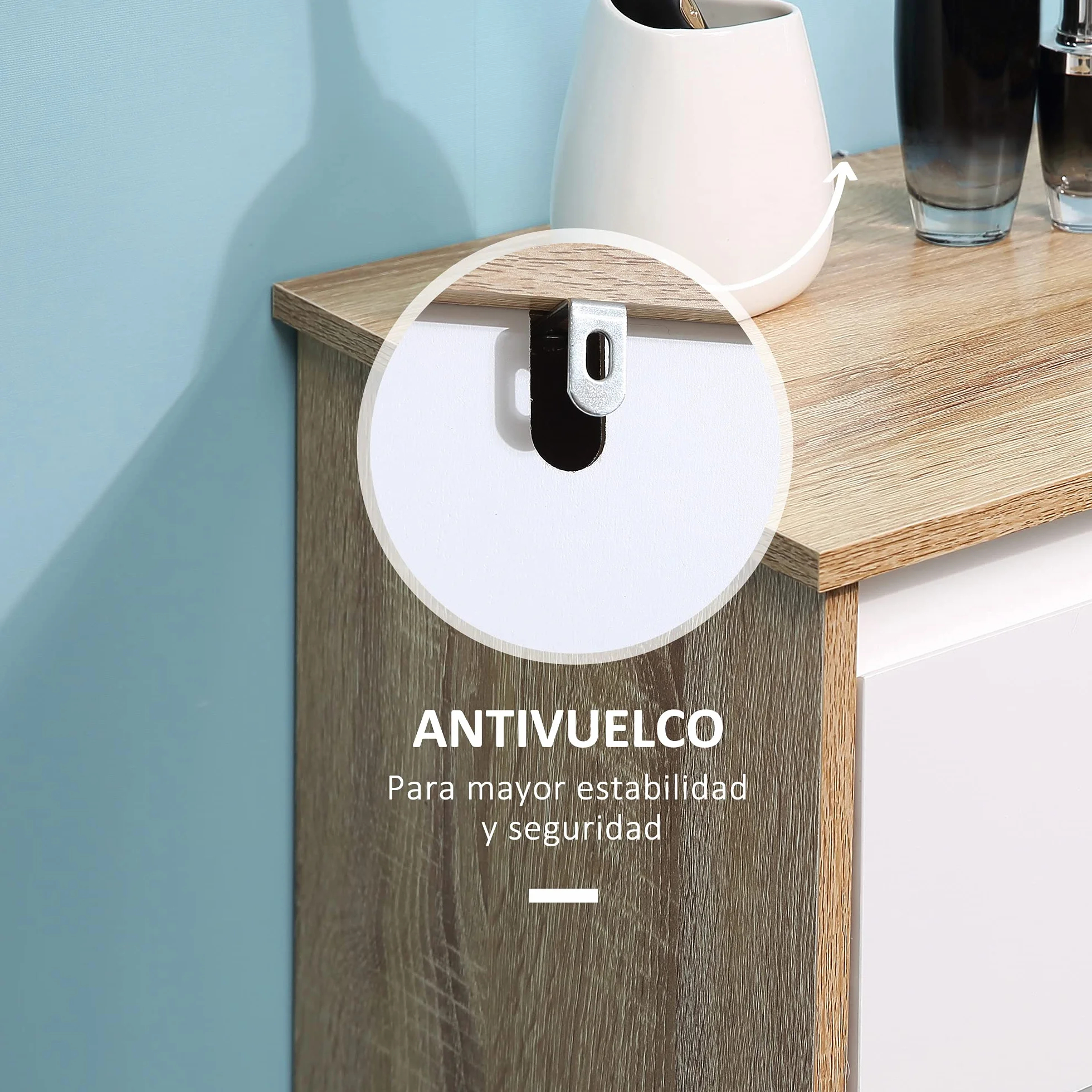 kleankin Armario Auxiliar de Baño con 1 Cajón y 1 Puerta Mueble Auxiliar de Baño para Salón Aseo Dormitorio Estilo Moderno Antivuelco 32,6x30x90 cm Blanco y Natural
