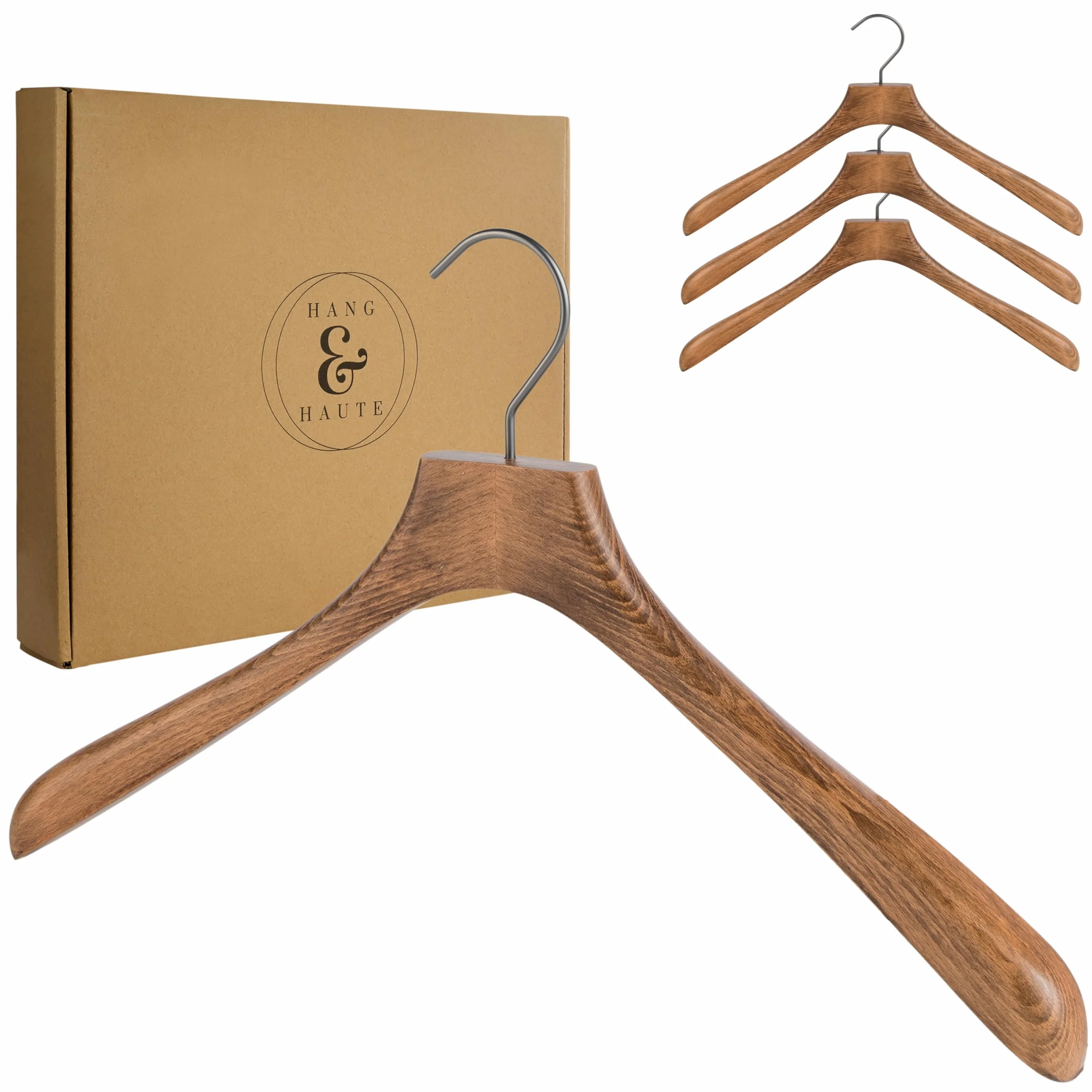 4 perchas de madera vintage de madera de haya de alta calidad Hang & Haute – Elegante y estable Coat Hanger adecuado para chaquetas, abrigos, vestuarios, camisas o camisas, tamaño estándar