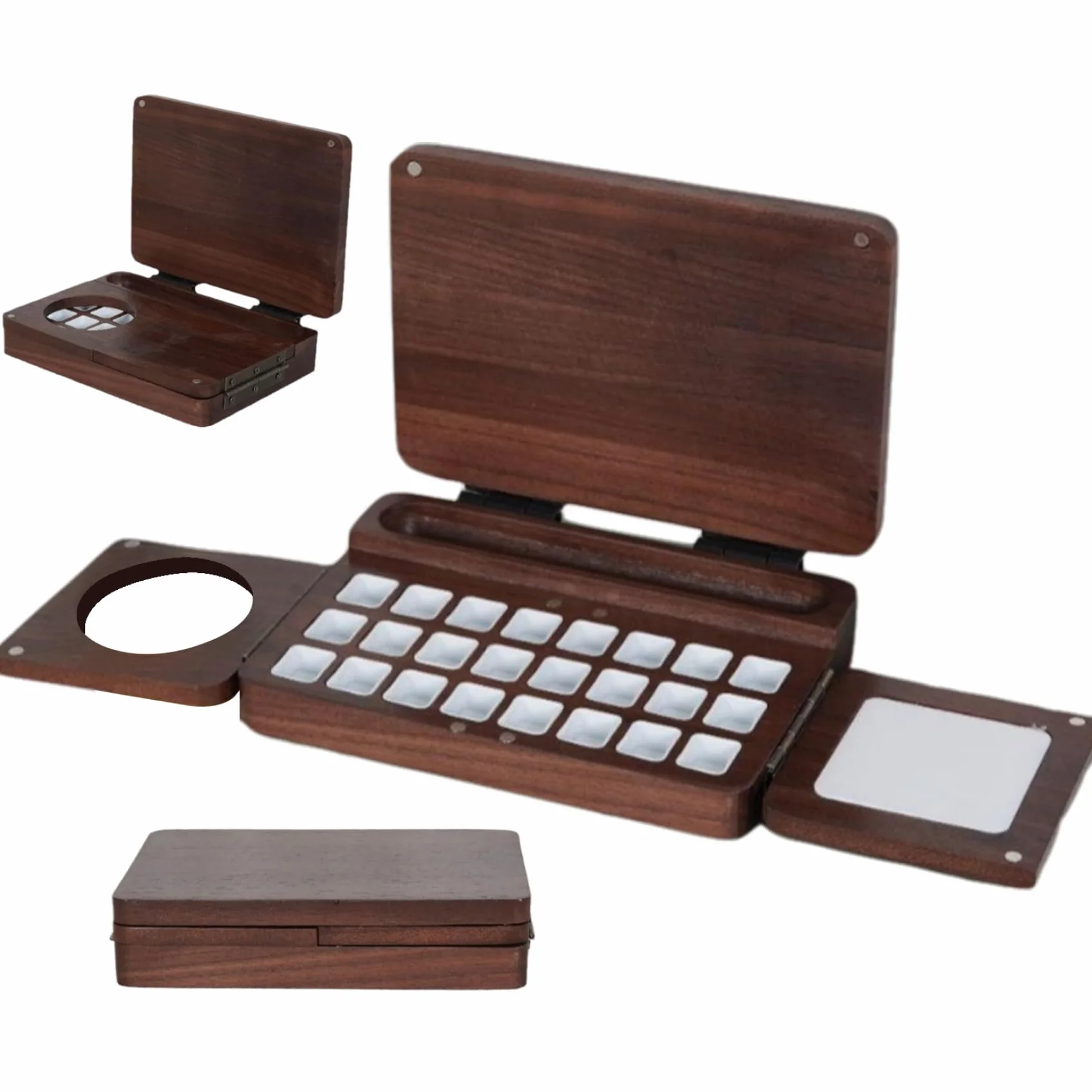 Paleta de Acuarela, 24 Rejillas, Mini Paleta de Pintura, Pintura de Madera, Mini 6, 7x4, 7x1, 6, Madera con Bandeja de Mezcla, Cuaderno de bocetos portátil Plegable.