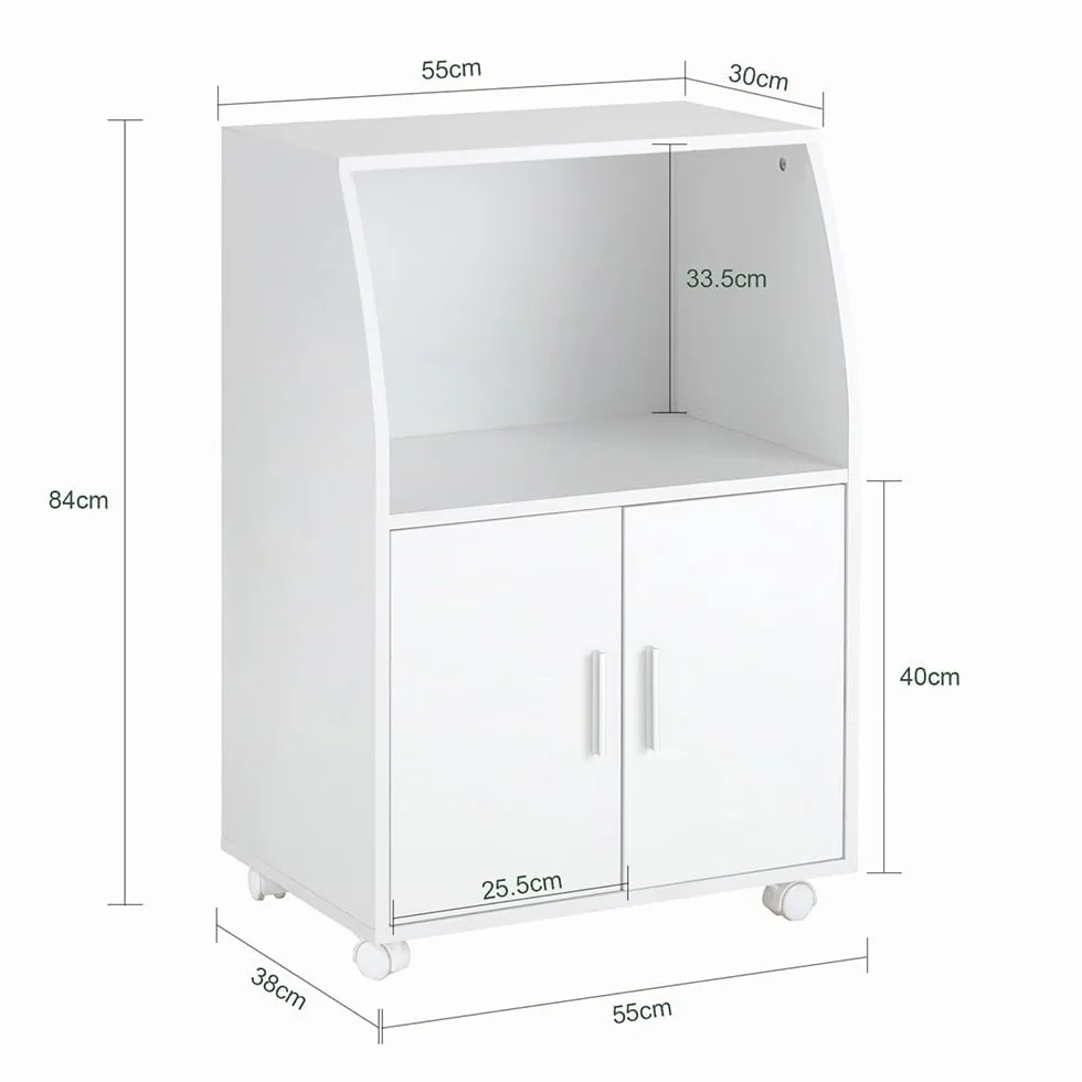 SoBuy Carrito Cocina Blanco con Ruedas – Mueble Auxiliar con Puertas y Estante Ajustable – Carro de Cocina Compacto para Almacenaje en Oficina o Comedor, 92x59x40cm FRG241-W