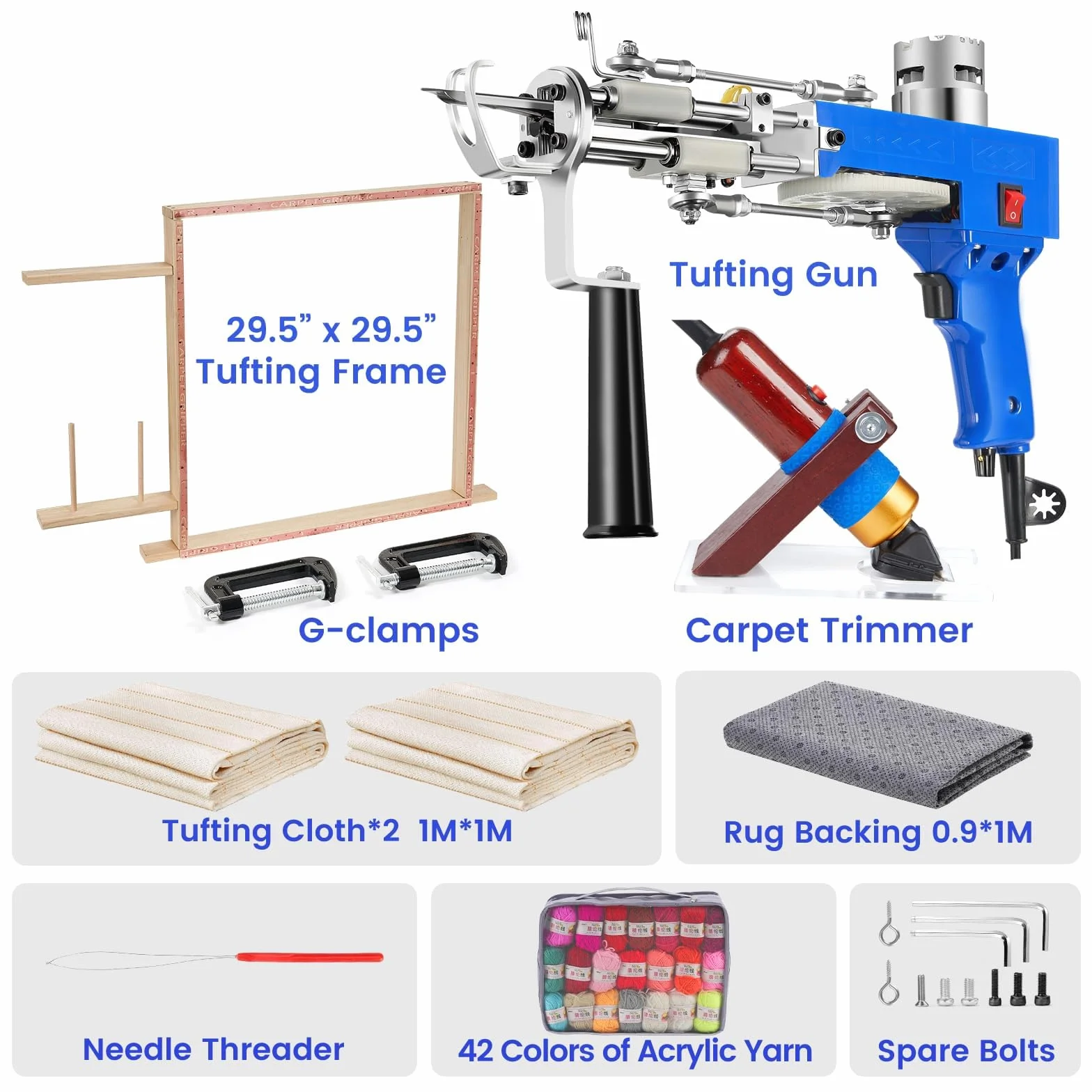 Riiai 2024 New Tufting Gun Starter Kit with Tufting Frame, Tufting Gun Cut Pile & Loop Pile, 29.5”x 29.5”, 200W Carpet Trimmer-Rug Tufting Gun Making Kit for Rug Tufting