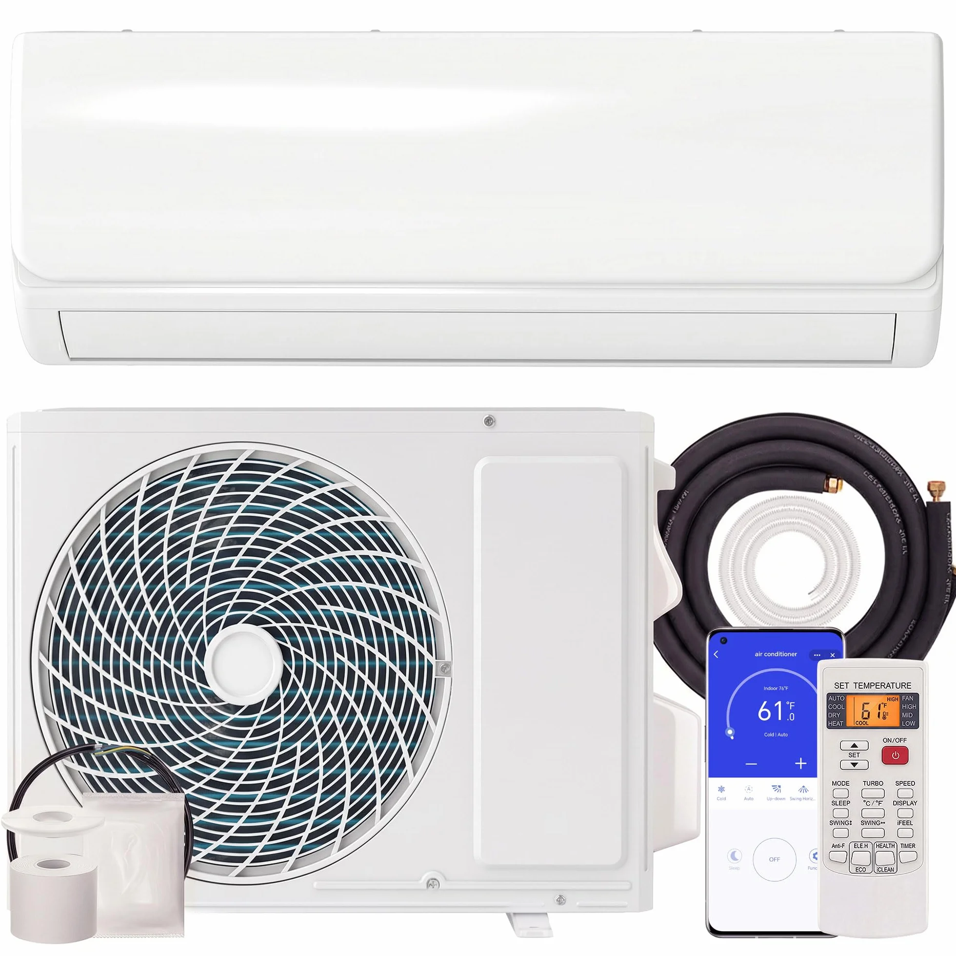 HOMCOM Aire Acondicionado Split 12000 BTU, Bomba de Calor, Aire Acondicionado Inverter, Clase A++, WiFi y Control por Voz, hasta 18 m², Pantalla LED, Mando a Distancia