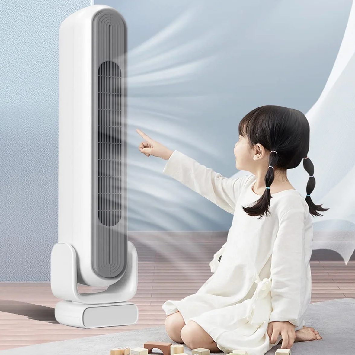 Ventilador de Piso sin aspas, circulador de Aire, Ventilador de Escritorio portátil, con Control Remoto, Opciones de 4 velocidades, oscilación de 80 °, for Dormitorio, Sala de Estar, Cocina