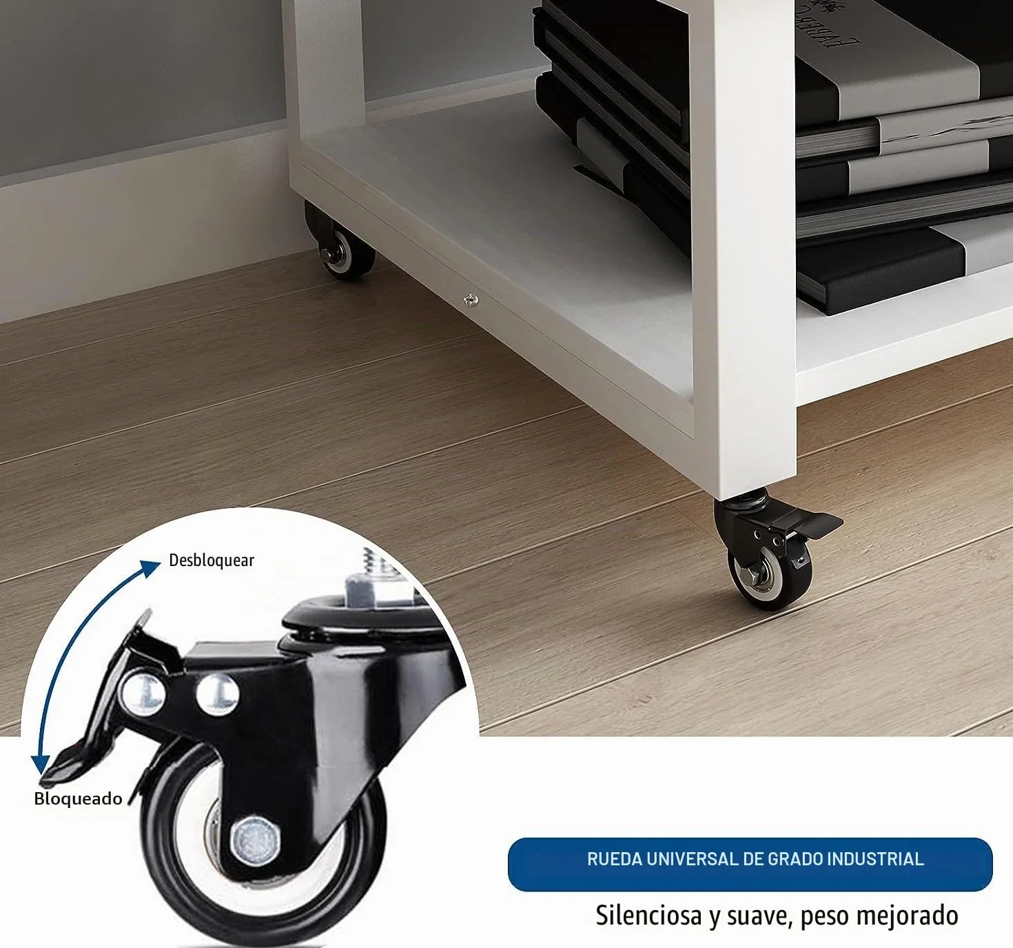 Mesa para Impresora de 2 Niveles con Ruedas 50x50x30 cm Soporte para Impresora Móvil de Madera y Metal Blanco