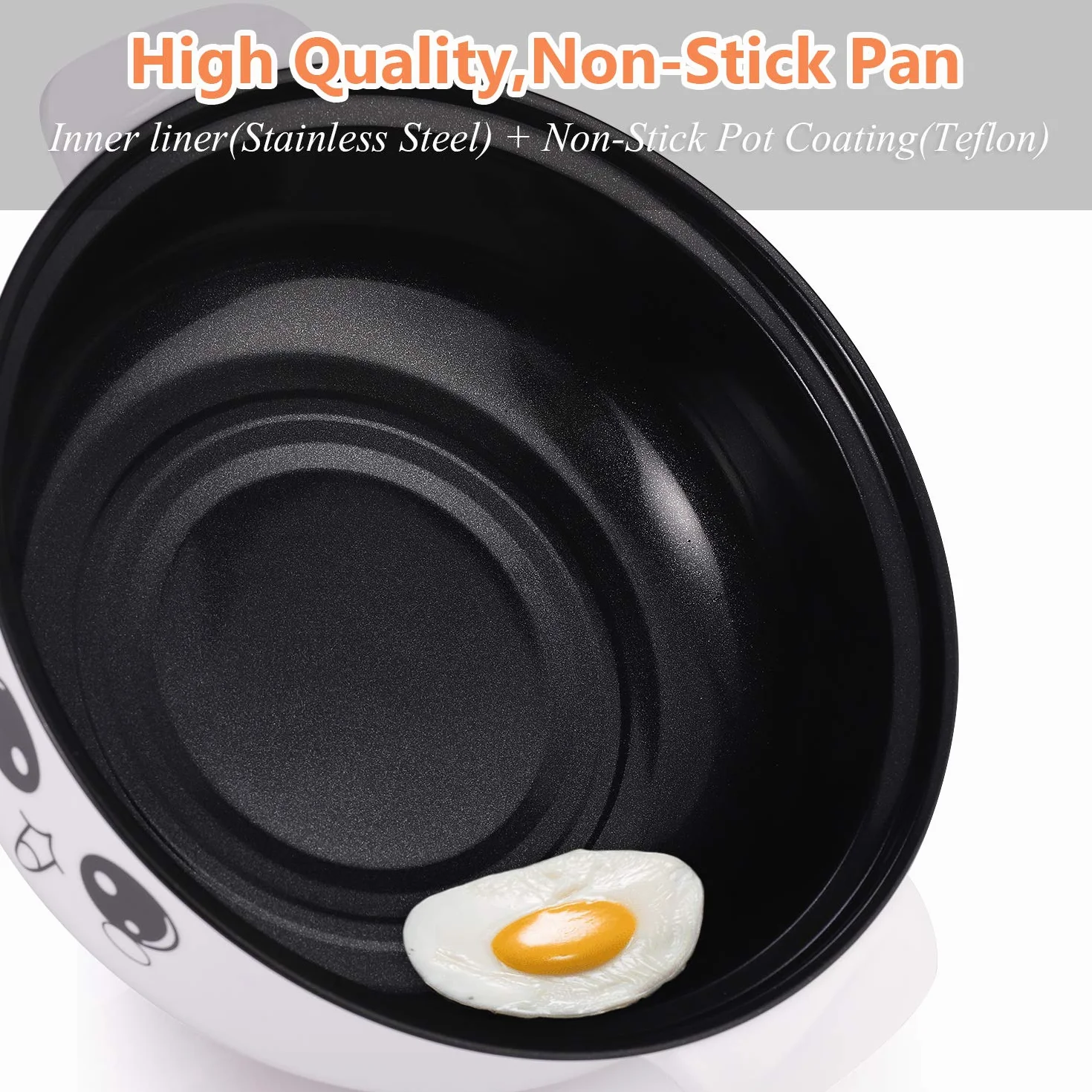 Sartén eléctrica antiadherente para olla caliente, sartén eléctrica de acero inoxidable de 2,3 l, sartén redonda multicocina con tapa para saltear/estofado/vapor, perfecta para pasta/fideos/huevo/sopa