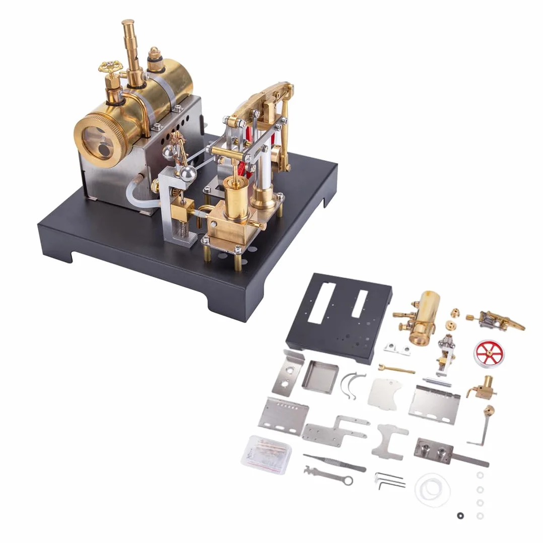 JANTY Retro - Kit de Modelo de Motor de Vapor de Metal, 84 Piezas de Caldera Horizontal de vacío con regulador centrífugo de combustión, Obras de Arte, Experimento científico, Juguetes educativos,