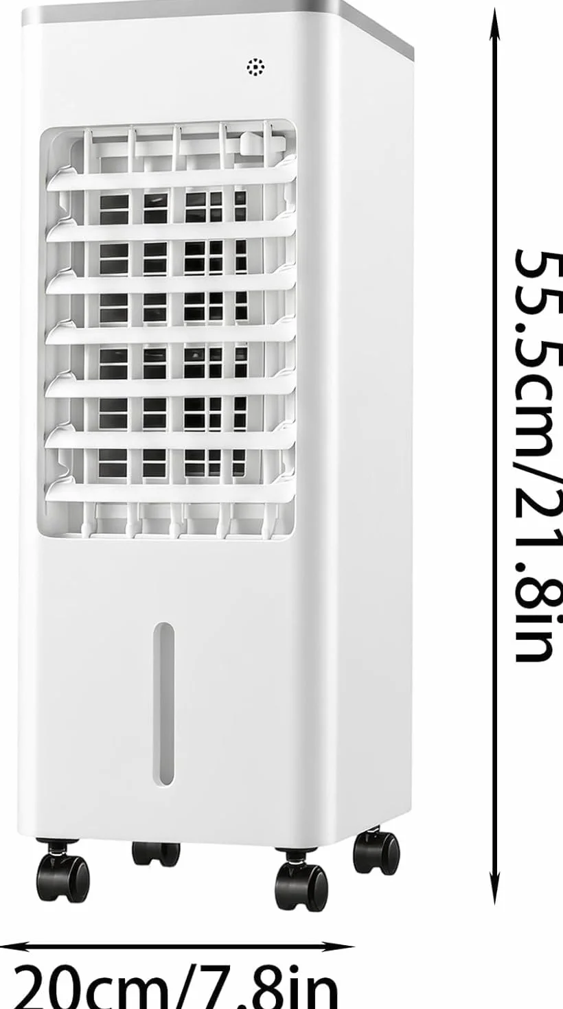 Climatizador Portátil Evaporativo,Oscilación 90°,3 Velocidades y Modo Sueño | Enfriador de Aire con Cristales de Hielo 75W Bajo Consumo, Depósito 4,1-6L,con Mando a Distancia y Ruedas para ，Blanco