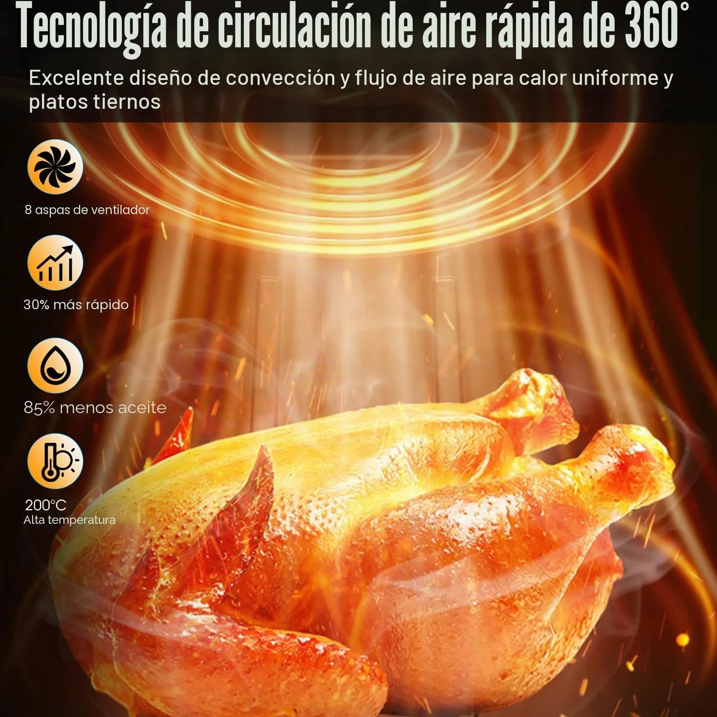 Freidora de aire caliente, 6 litros, airfryer con 8 programas, tecnología Rapid Air, pantalla táctil, ventana de visualización, apta para lavavajillas, freidora sin aceite, parrilla digital, horneado