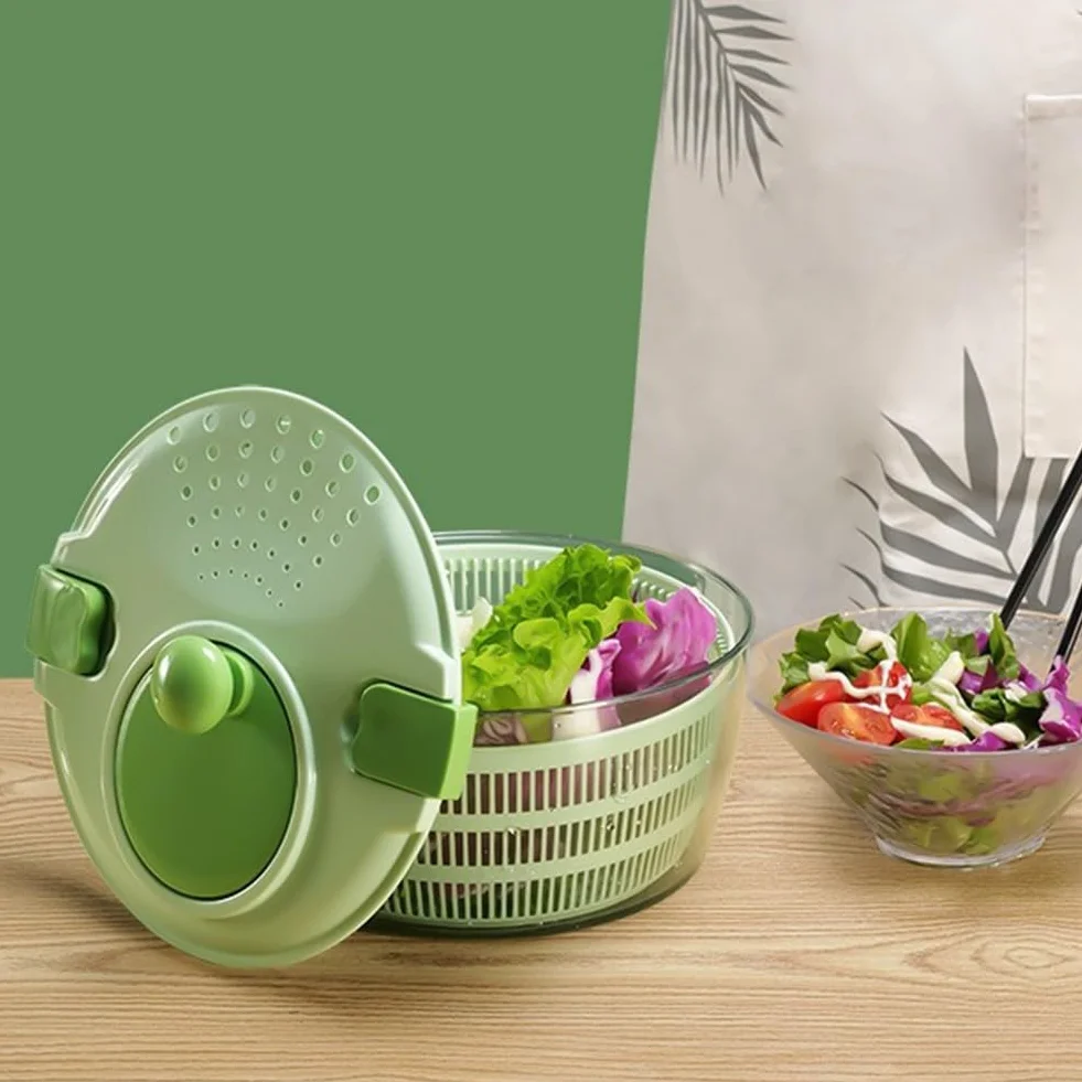 Centrifugador de ensalada con manivela, secador manual de verduras, deshidratador de lechuga eficiente para cocina, base antideslizante