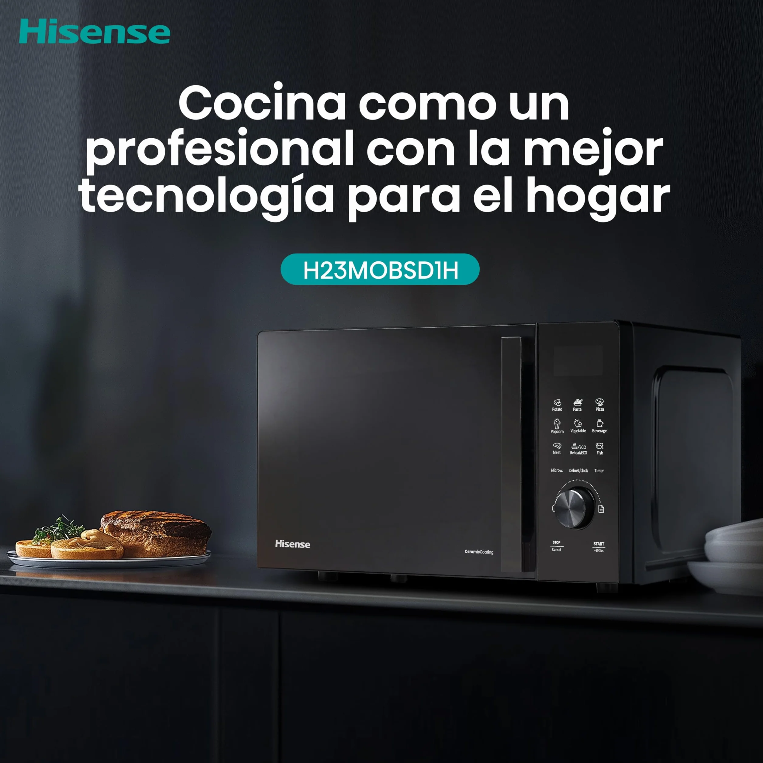 Hisense Microondas Digital con Grill 23L 800W Revestimiento Cerámico 10 Niveles de Potencia