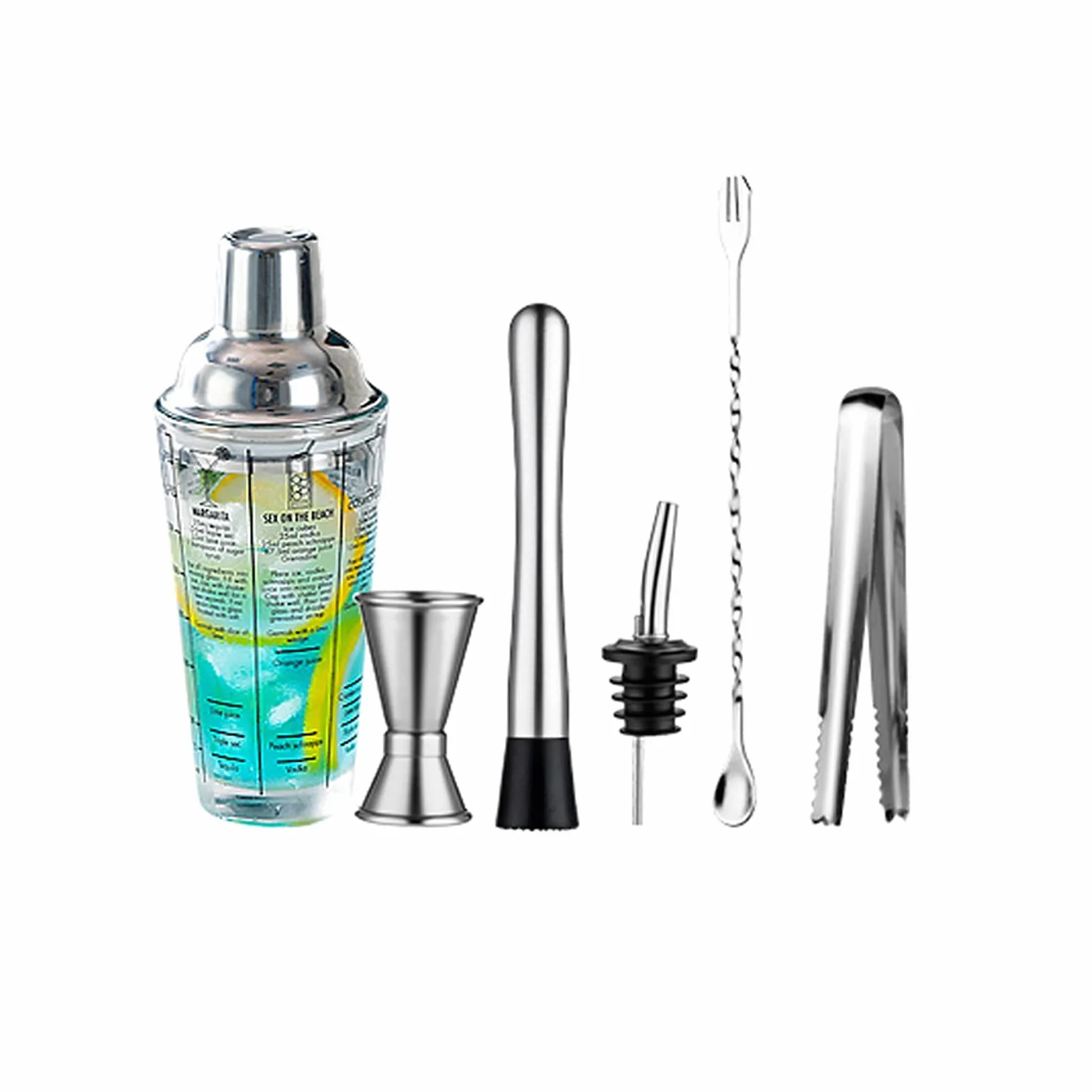 Coctelera para Cócteles Coctelera de cóctel, agitadora de bebidas, recetas de martini medido mezcla de vidrio y acero inoxidable superior zapatero, mejor regalo para principiantes Juego de cóctel