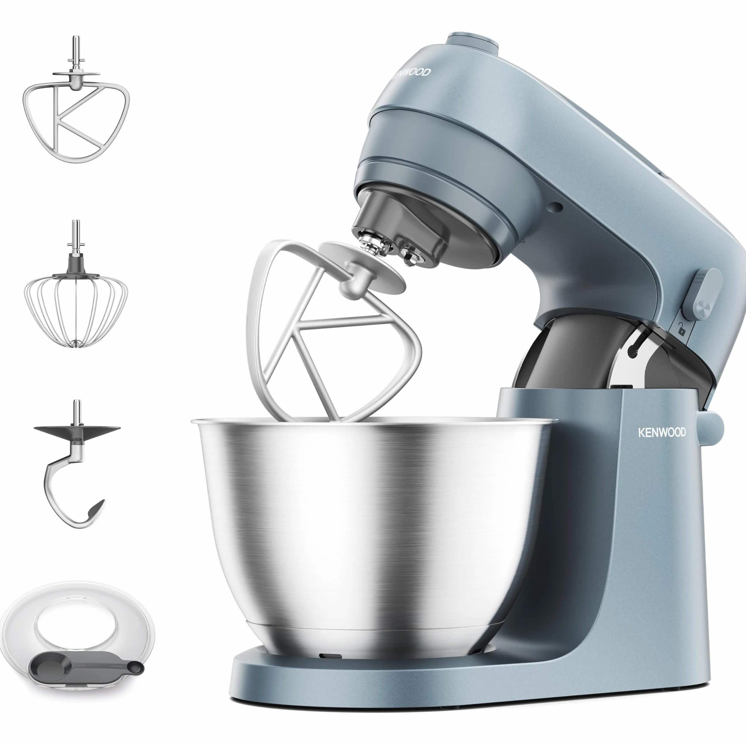 Kenwood Go KZM35.000GY Amasadora con Diseño Compacto y Bol de 4L, 3 Accesorios para Mezclar, 6 Velocidades, 30 cm de Alto y Asa para Transportar, Potencia 800W, Color Azul Tormenta