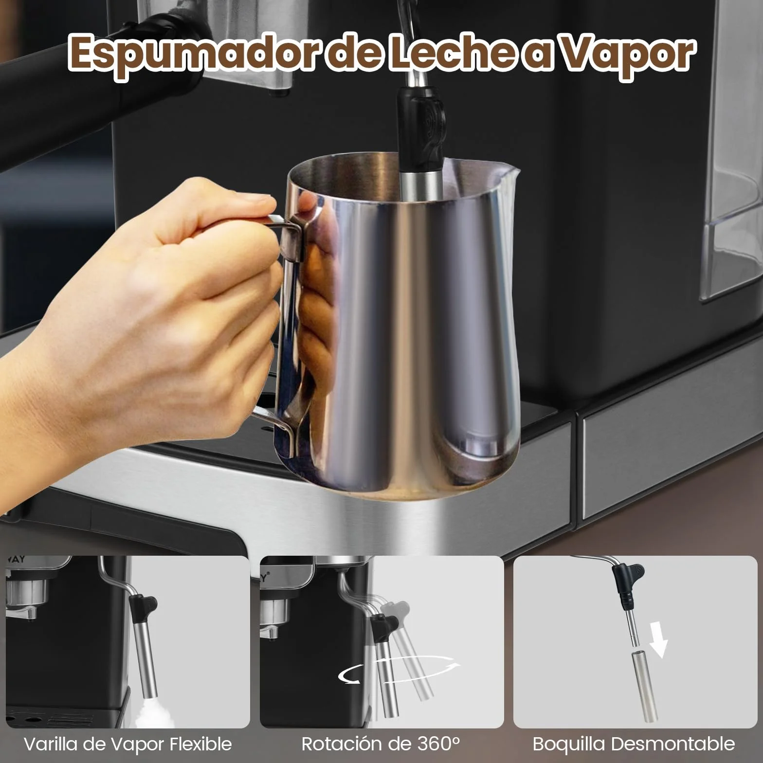 COSTWAY Cafetera Espresso 1200w, Presión de 20 Bares, Maquina de Cafe con Depósito de Agua Extraíble de 1,8 L, Espumador de Leche a Vapor, Coffee Machine para Baristas Cappuccino Macchiato