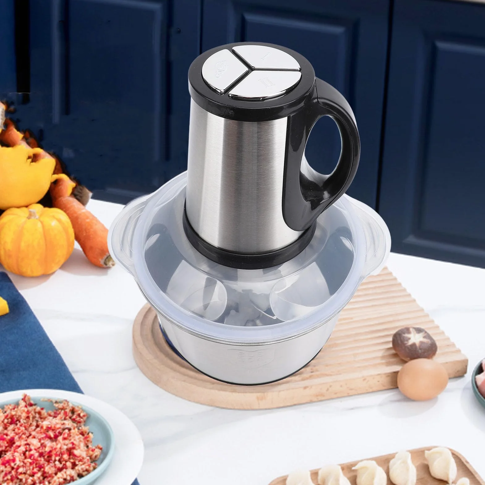 Picadora de Carne Eléctrica, Procesador de Alimentos Compacto de Capacidad de 5 Litros con Motor de Cobre de 500 W, Picadora de Verduras Eléctrica de Acero Inoxidable (Enchufe