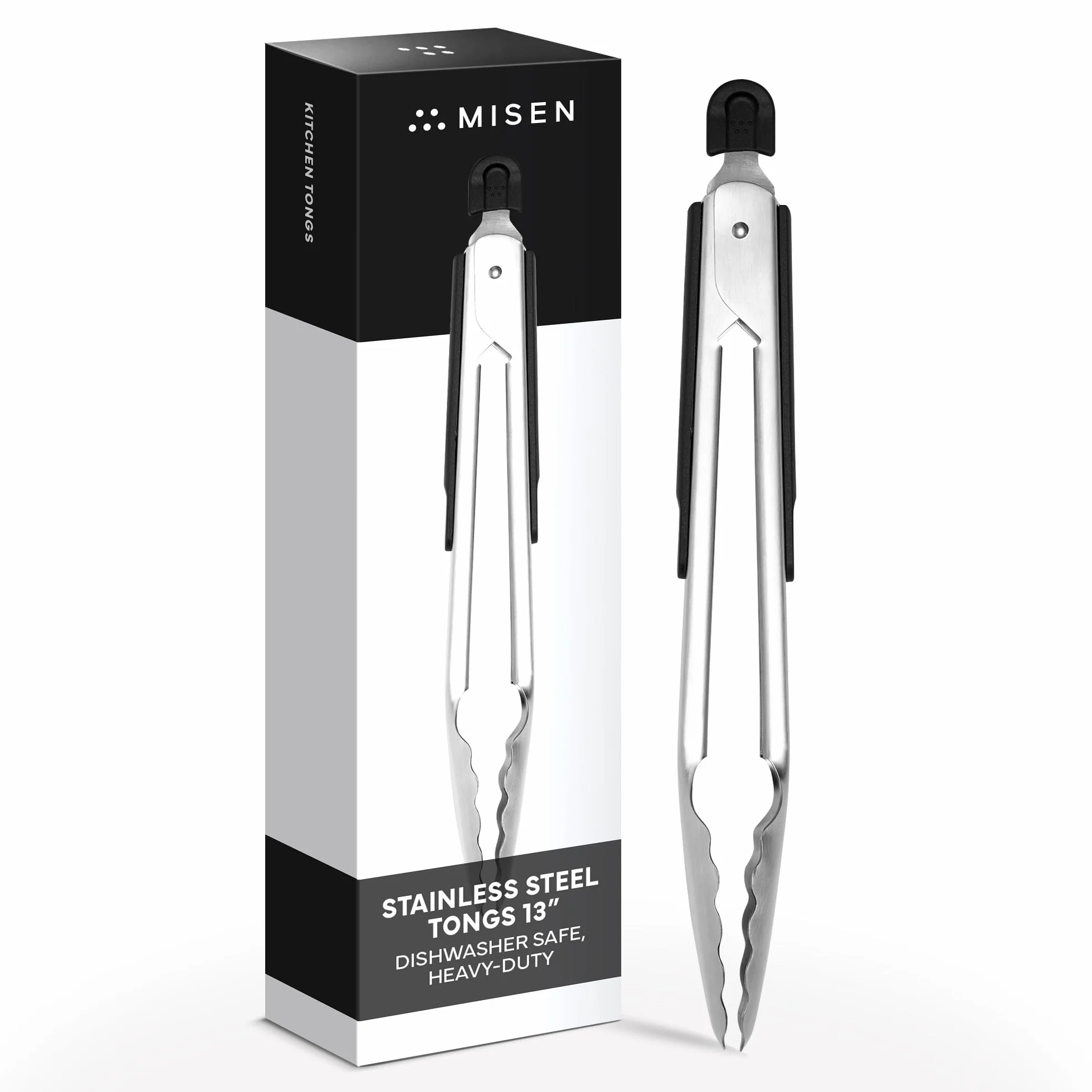 Misen Pinzas de cocina de acero inoxidable, herramienta de parrilla con punta de silicona de precisión, resistentes al calor, resistentes, antiadherentes, perfectas para servir y freír al aire, 12