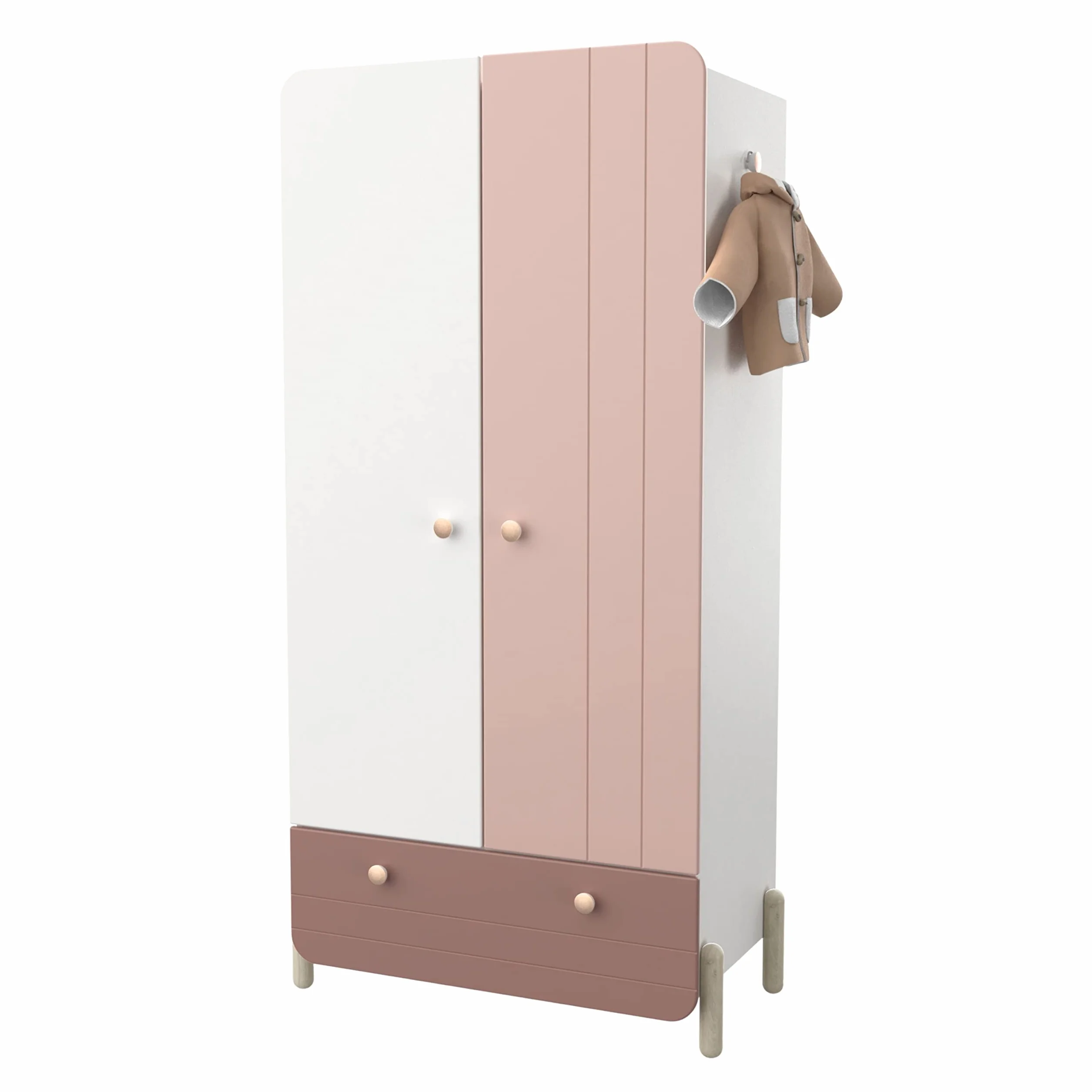 Demeyere Armario Alto Infantil o Juvenil Jade Color Rosa y Blanco Mate Habitación Dormitorio 188x95x52 cm